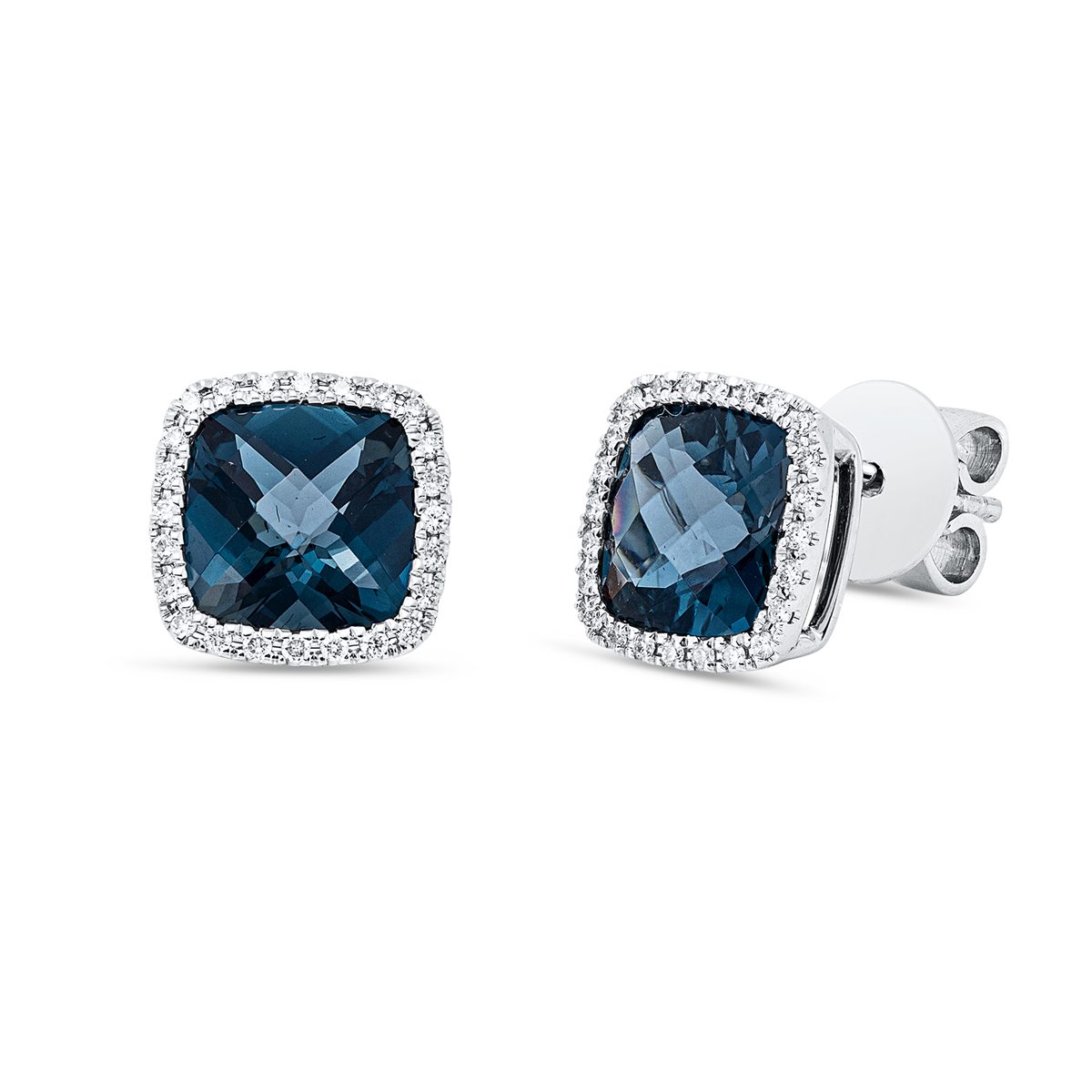 diamond full cut topaz colored stone fashion studs in white gold