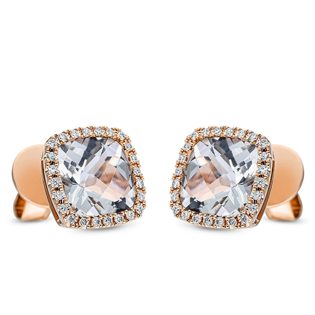 diamond full cut amethyst colored stone fashion studs in red gold