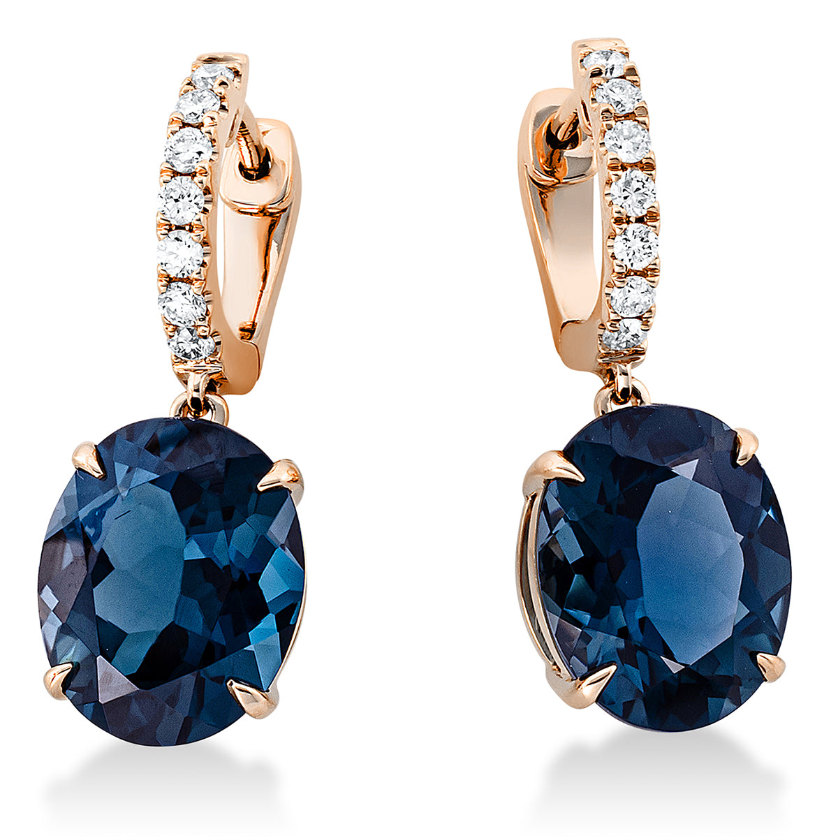 diamond full cut topaz colored stone fashion hoops & huggies in red gold