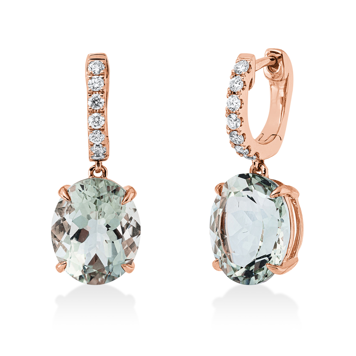 diamond full cut amethyst colored stone fashion earrings in red gold