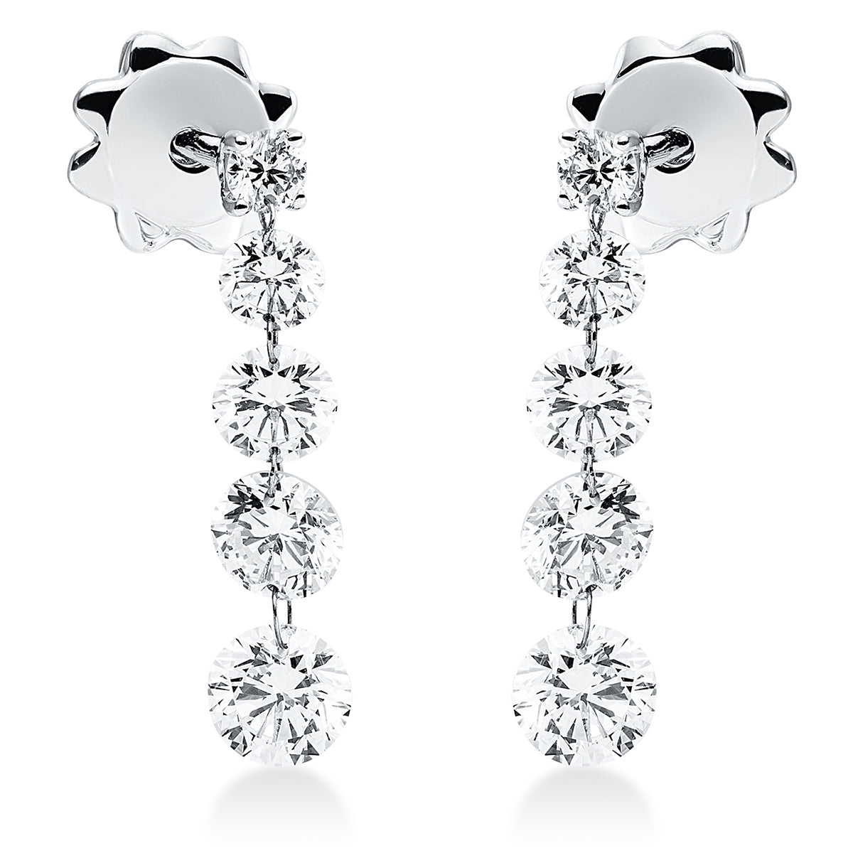 diamond full cut  dancing diamond earrings in white gold