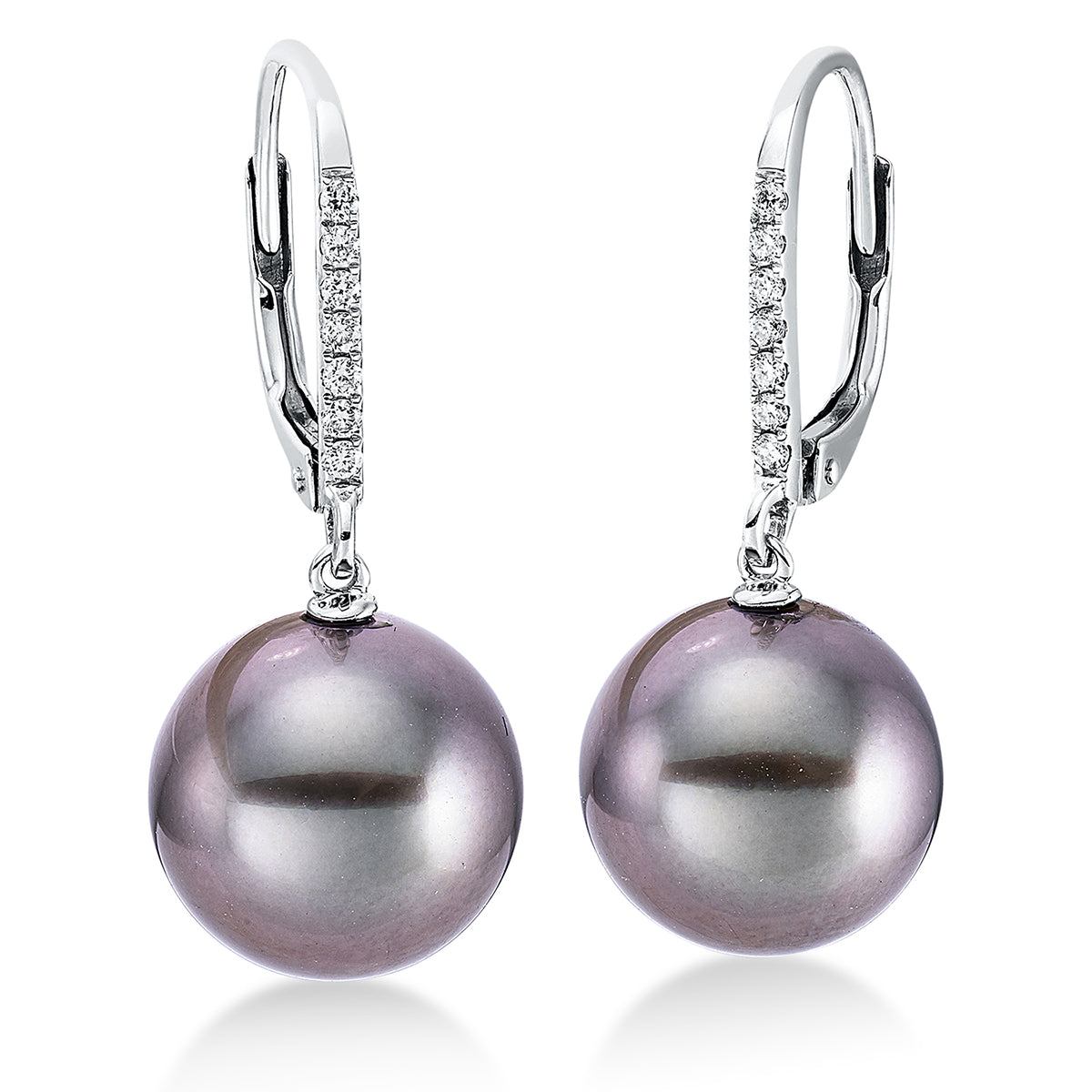 diamond full cut  pearl earrings in white gold