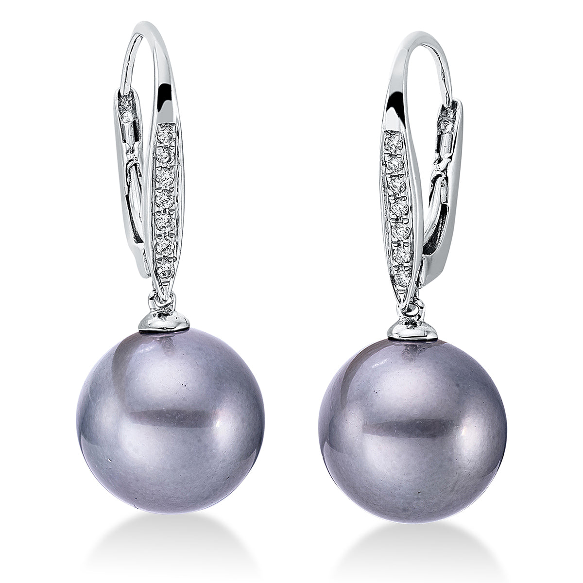 diamond full cut  pearl earrings in white gold