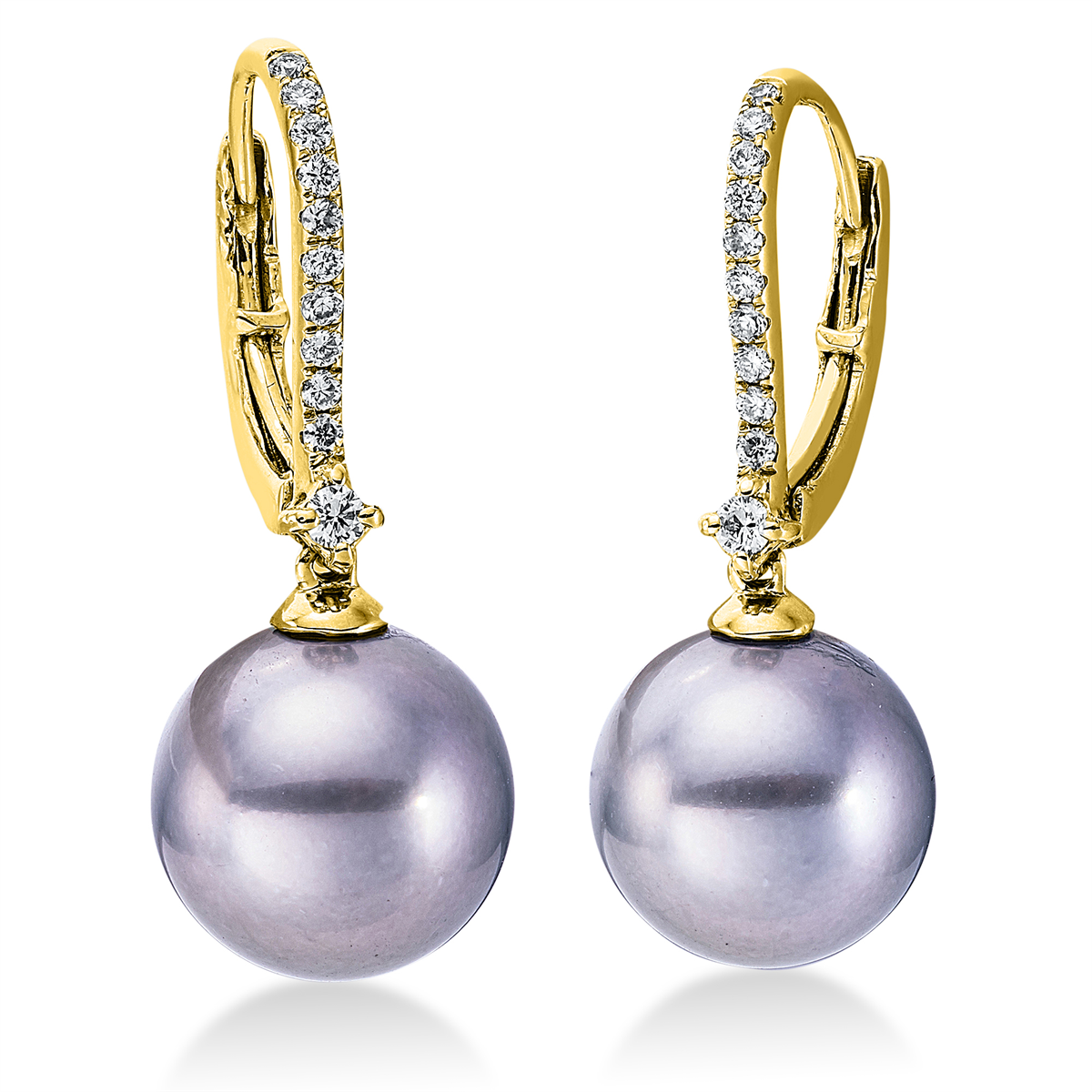 diamond full cut  pearl earrings in yellow gold