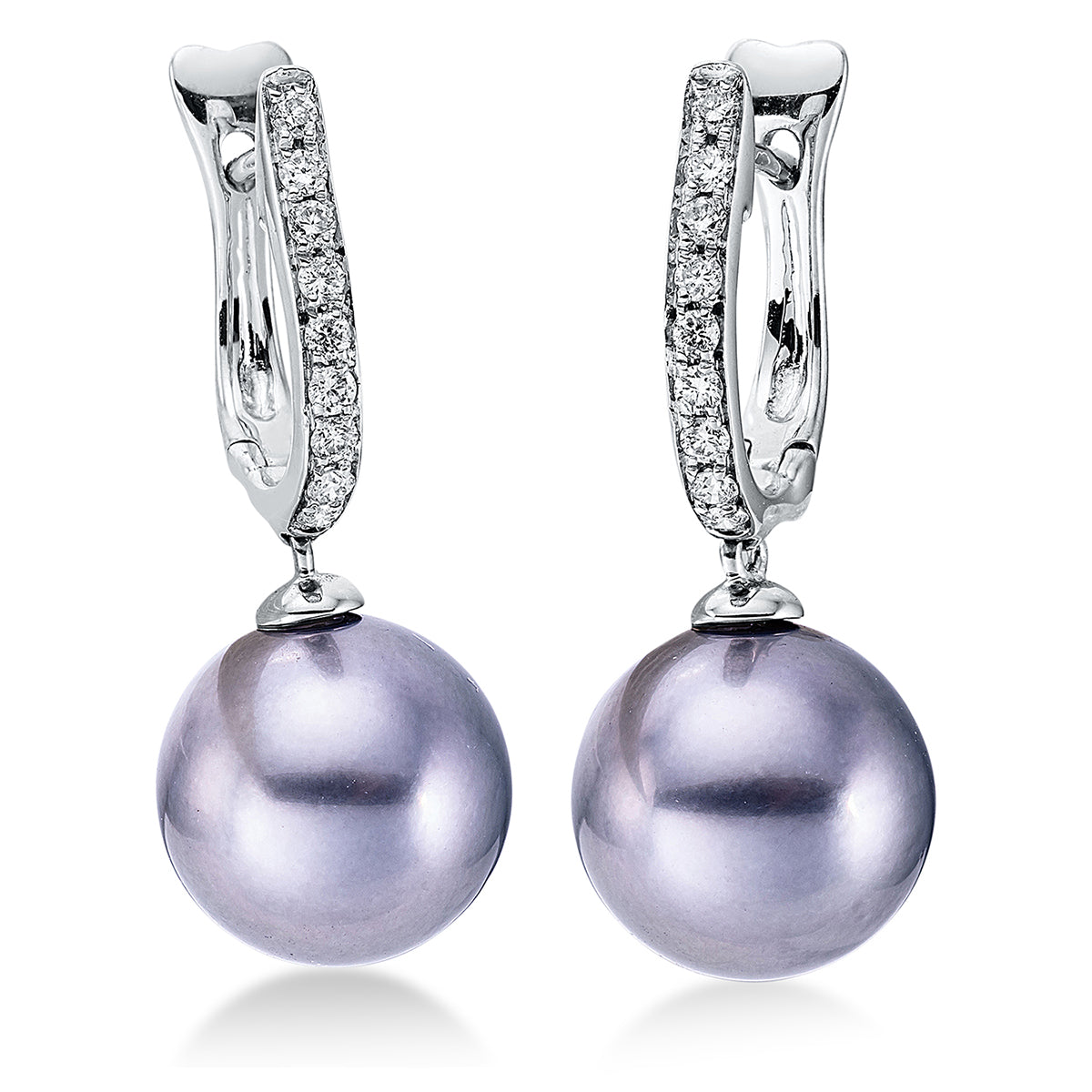 diamond full cut  pearl earrings in white gold