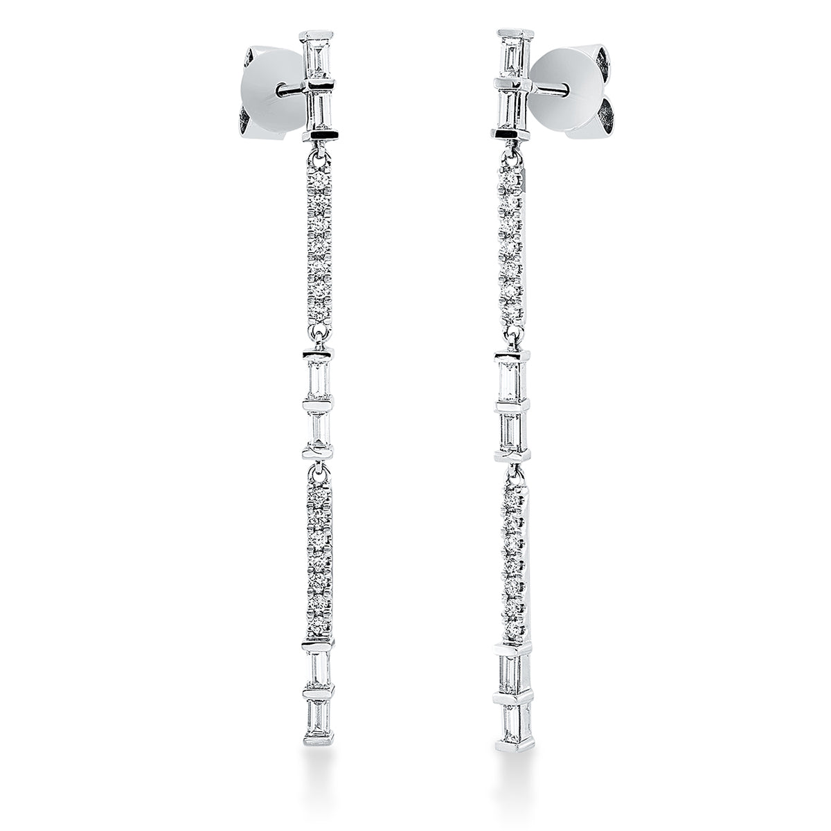 diamond full cut  baguette earrings in white gold
