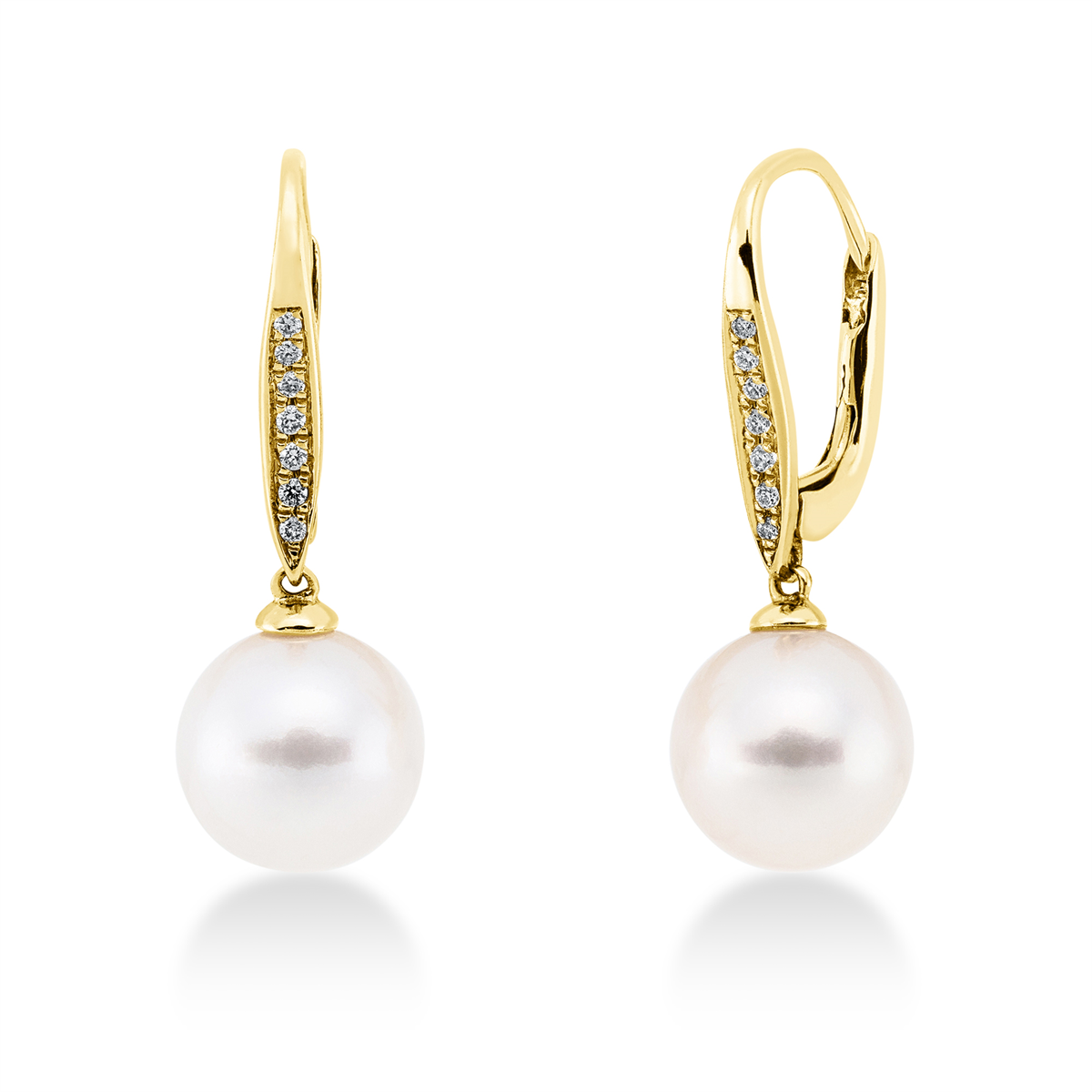 diamond full cut  pearl earrings in yellow gold