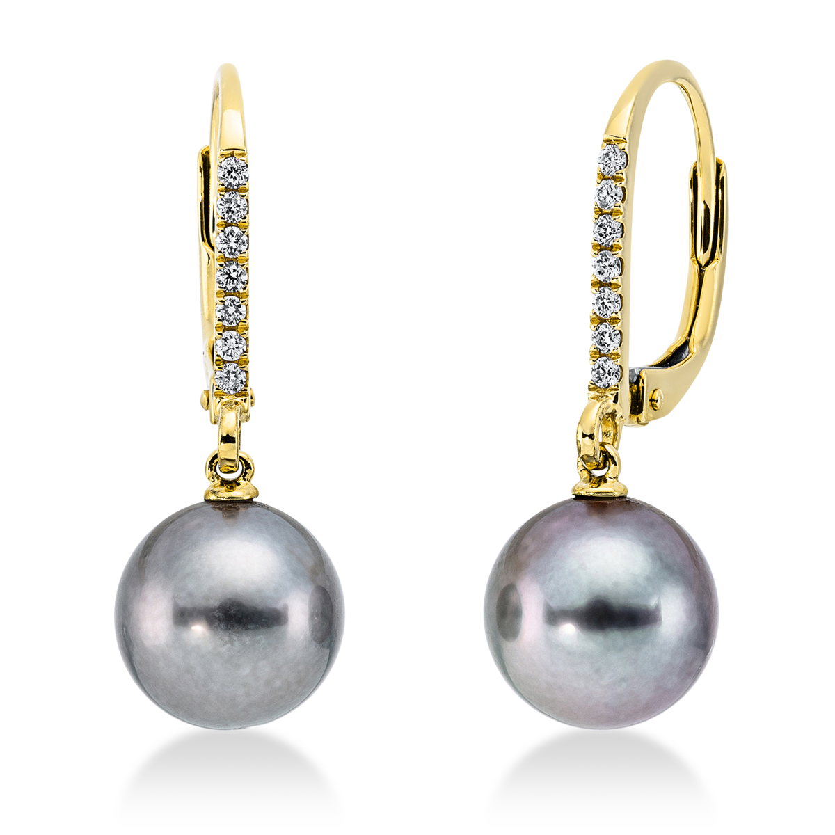diamond full cut  pearl earrings in yellow gold