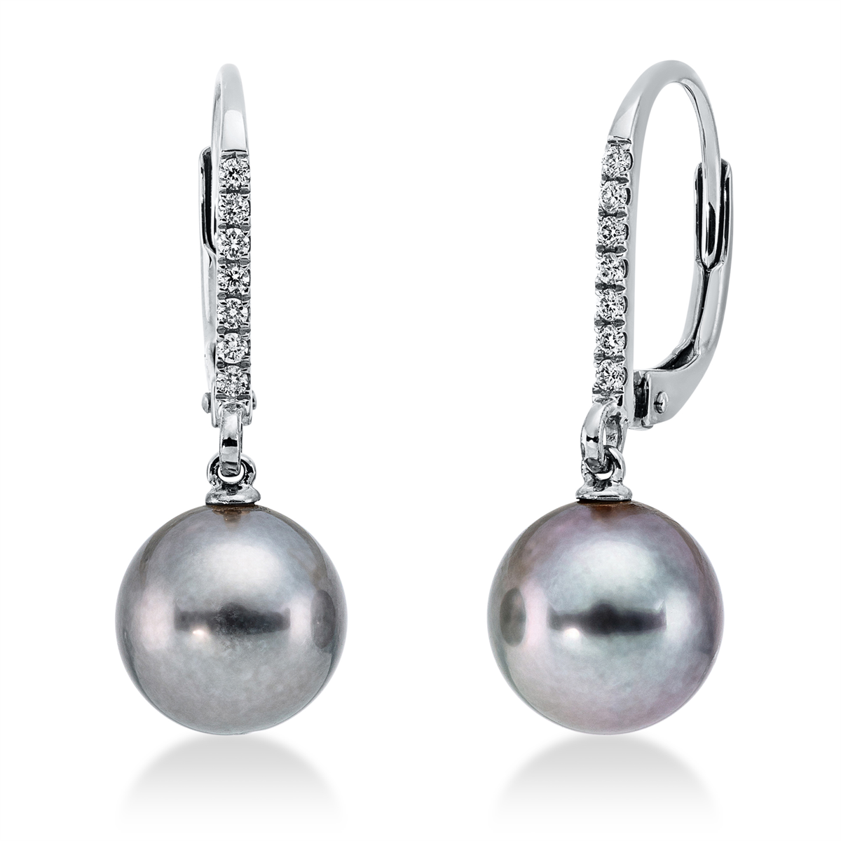 diamond full cut  pearl earrings in white gold