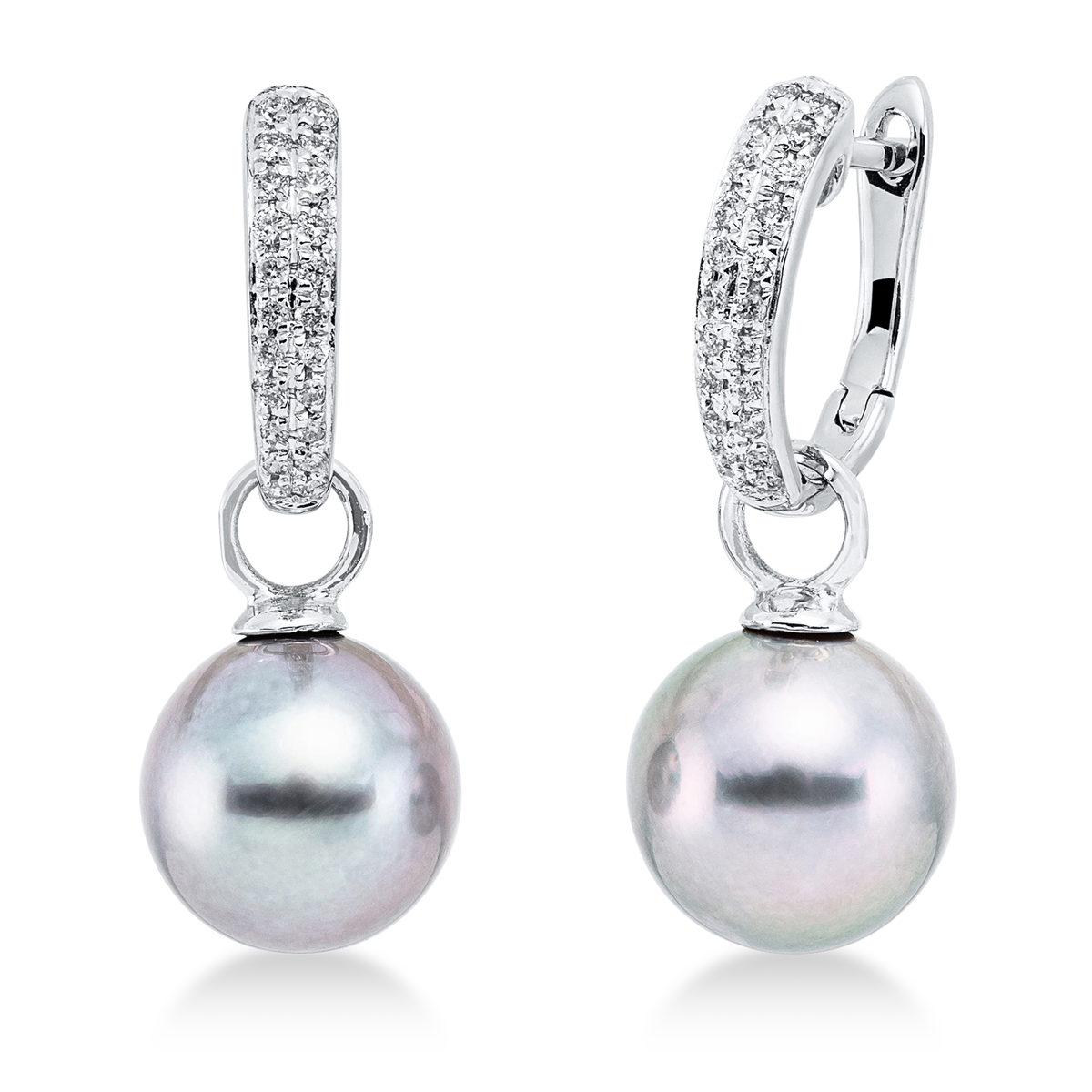 diamond full cut  pearl earrings in white gold