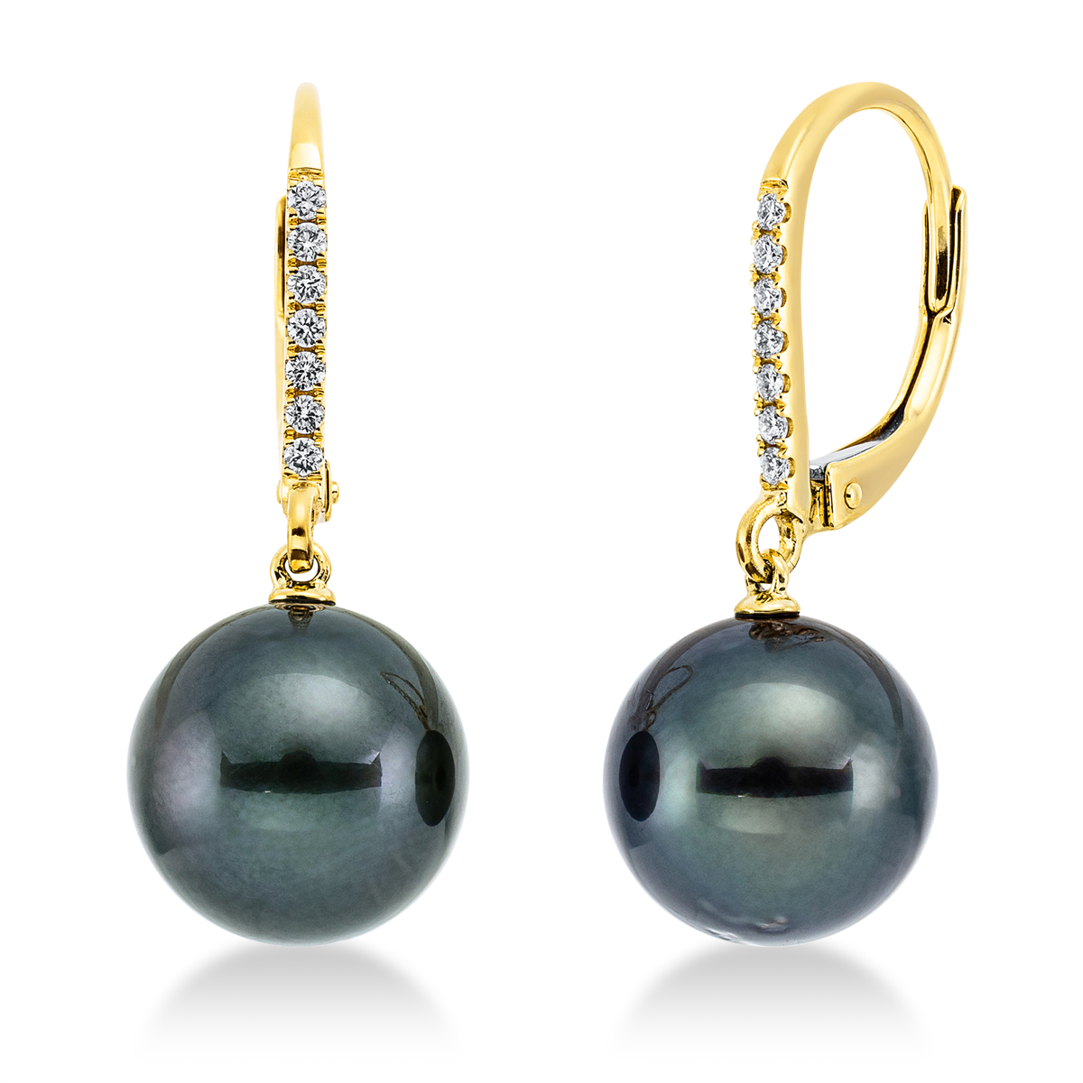 diamond full cut  pearl earrings in yellow gold
