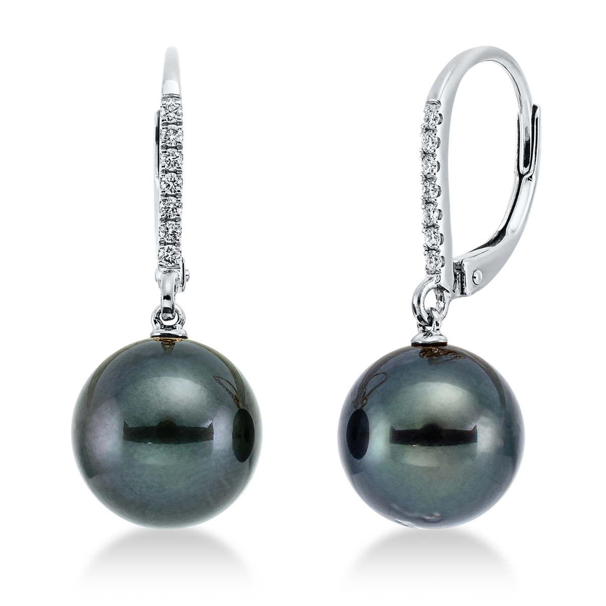 diamond full cut  pearl earrings in white gold