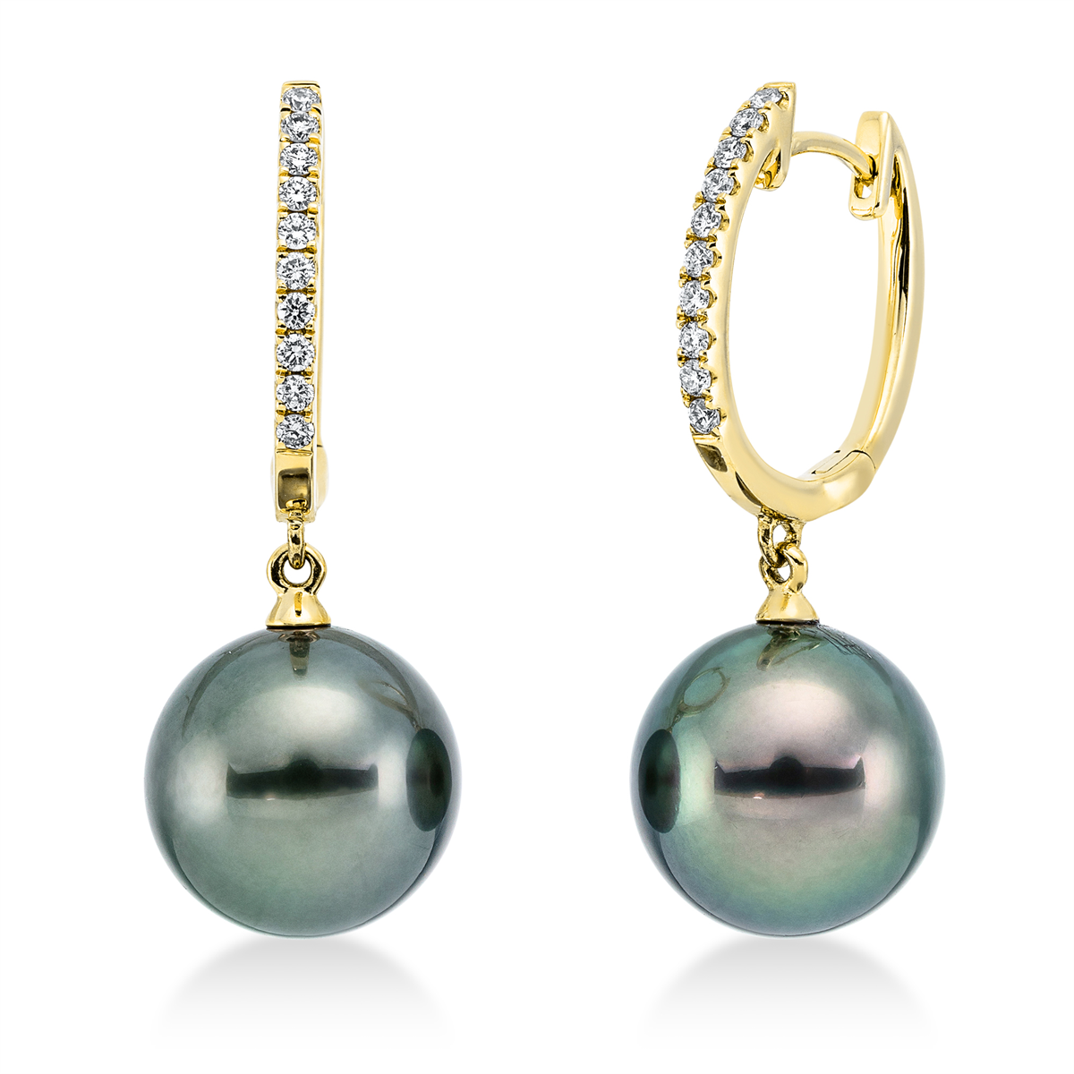 diamond full cut  pearl earrings in yellow gold
