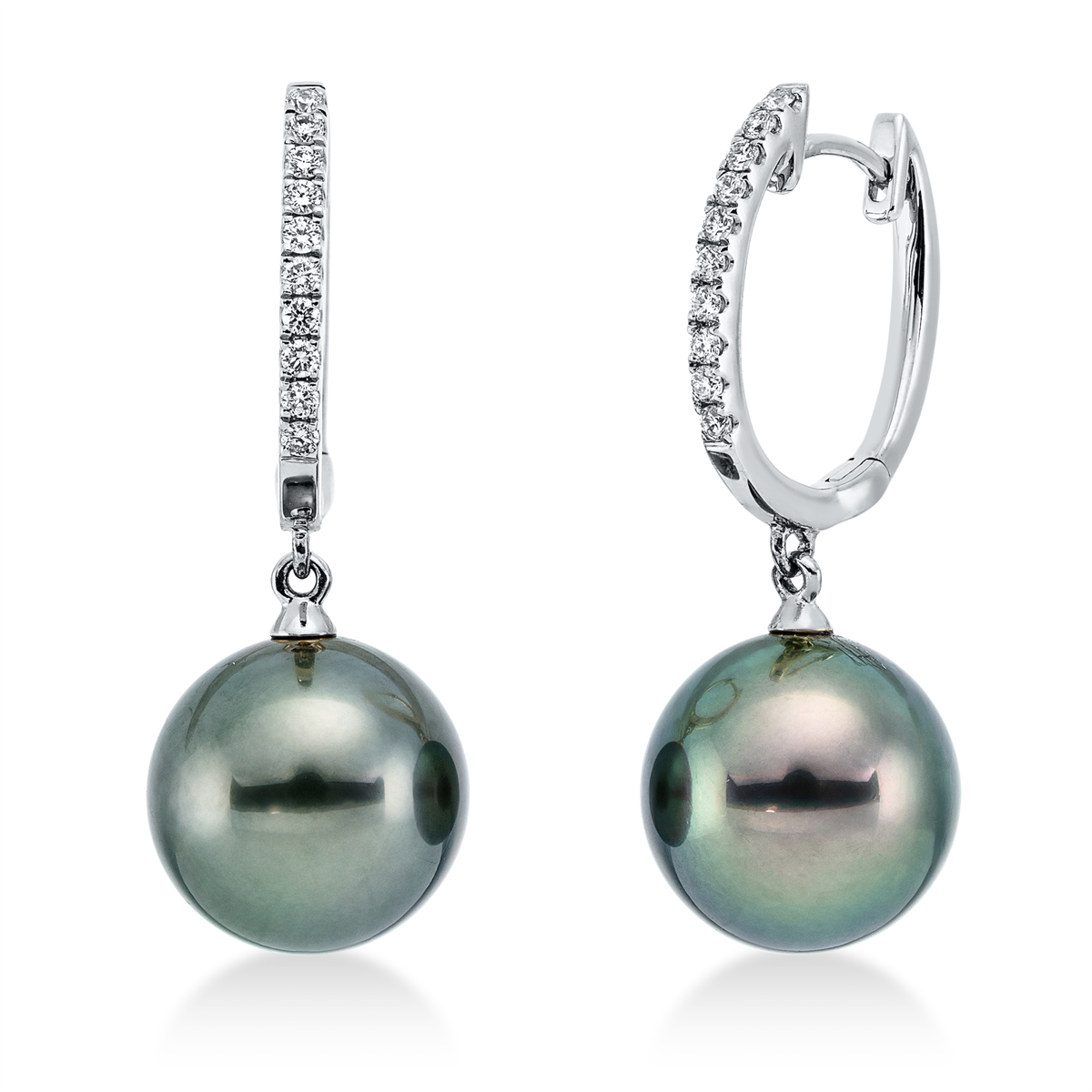 diamond full cut  pearl earrings in white gold