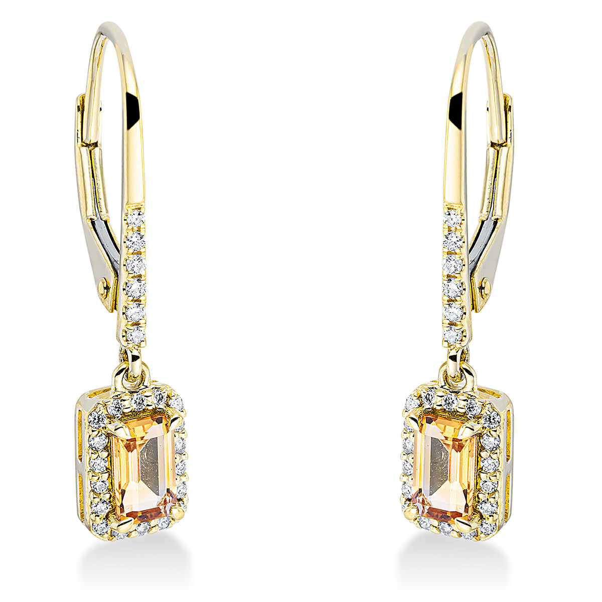 diamond full cut citrine colored stone fashion earrings in yellow gold