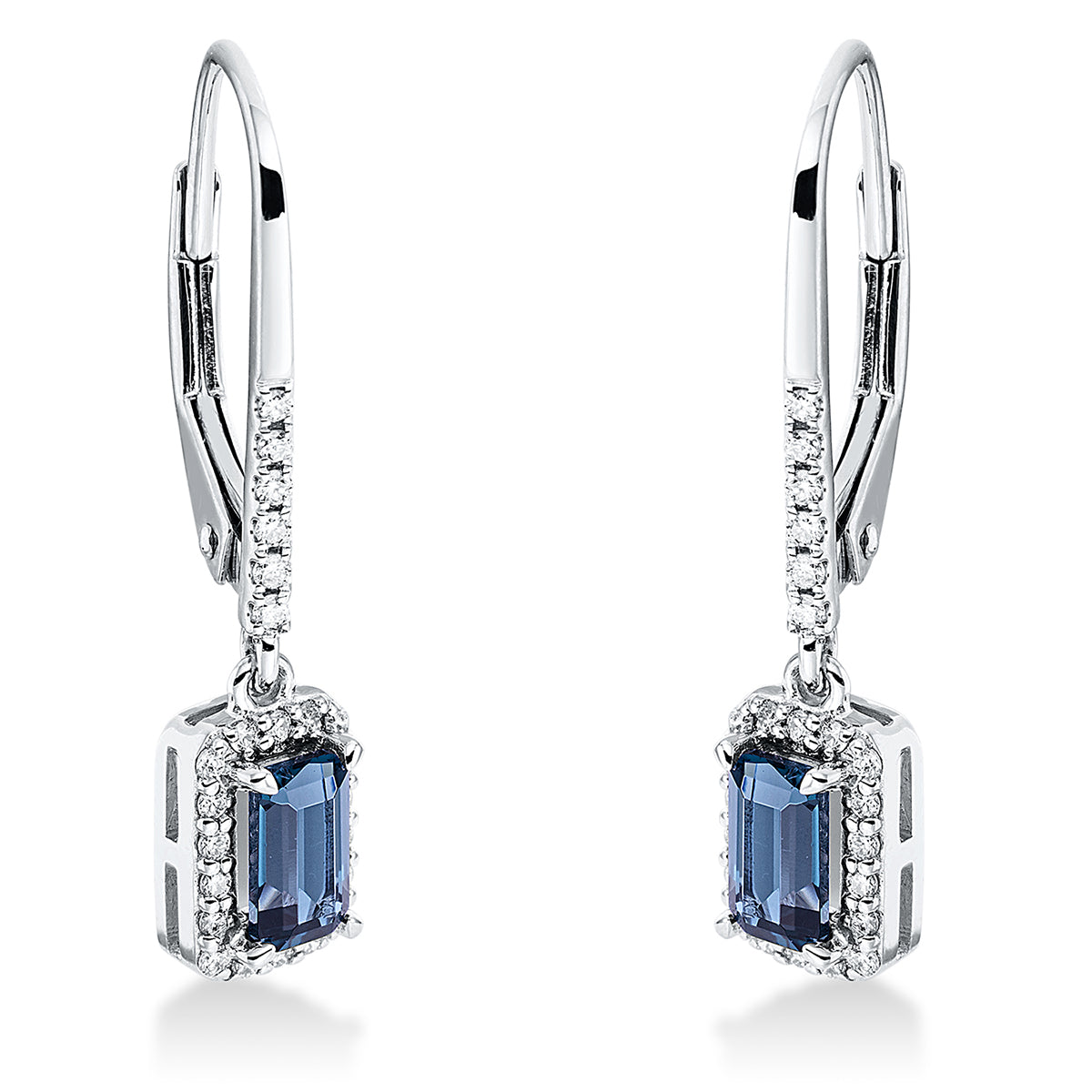 diamond full cut topaz colored stone fashion earrings in white gold