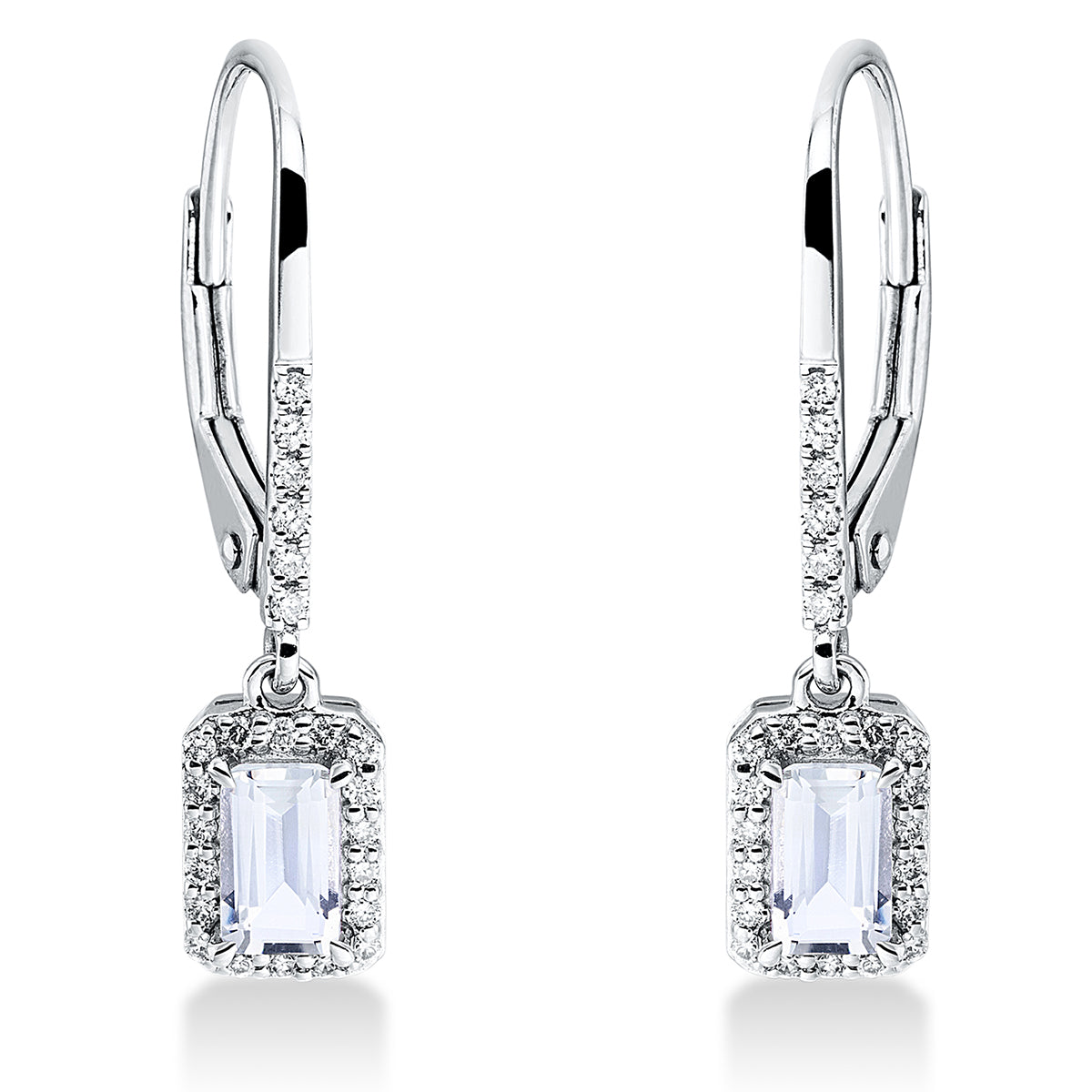 diamond full cut amethyst colored stone fashion earrings in white gold