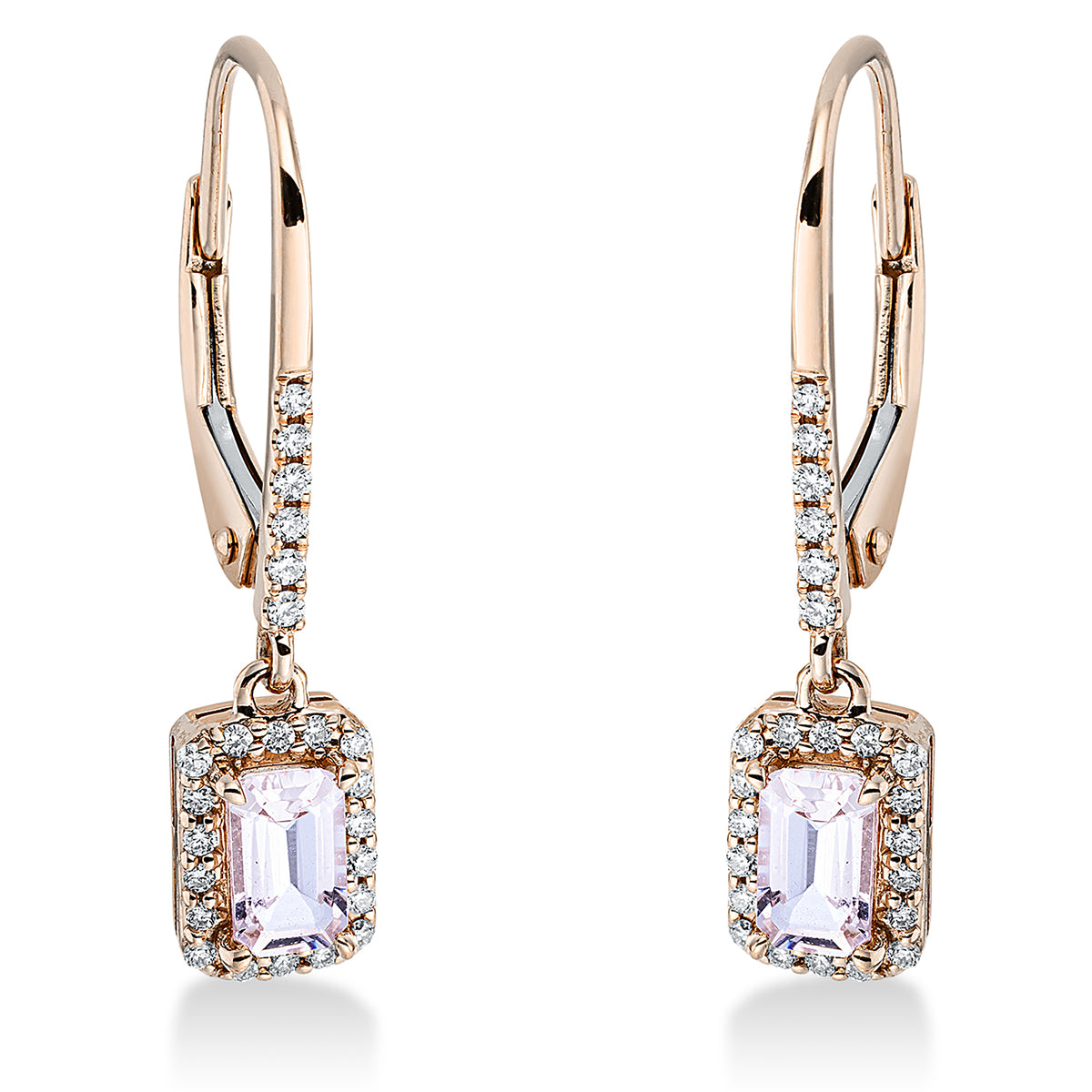 diamond full cut morganite colored stone fashion earrings in red gold