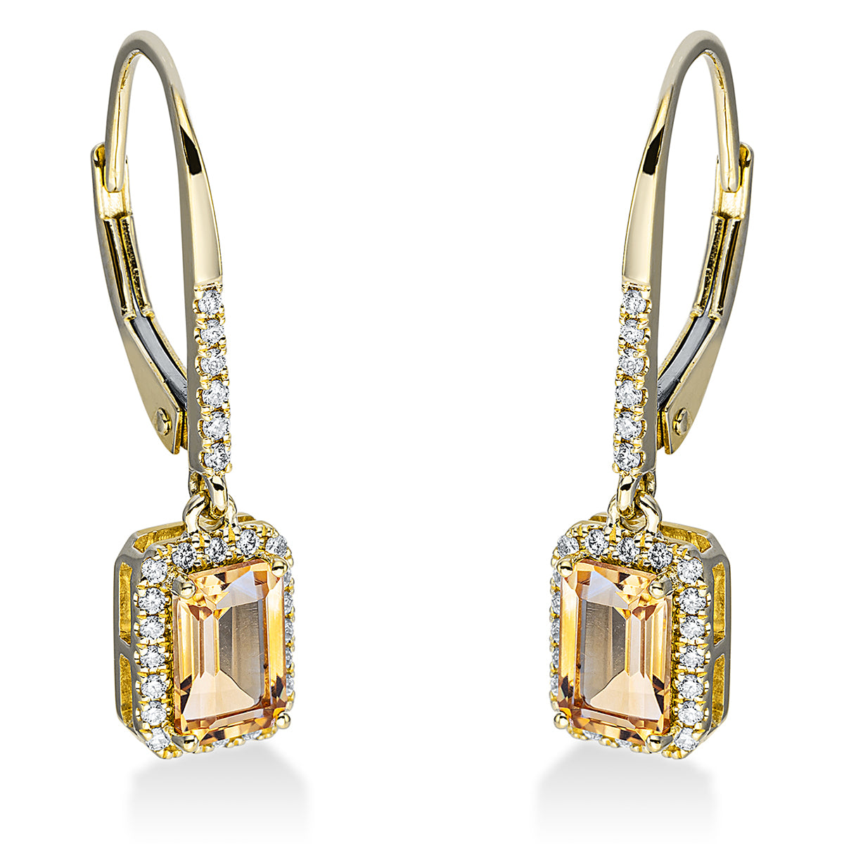 diamond full cut citrine colored stone fashion earrings in yellow gold
