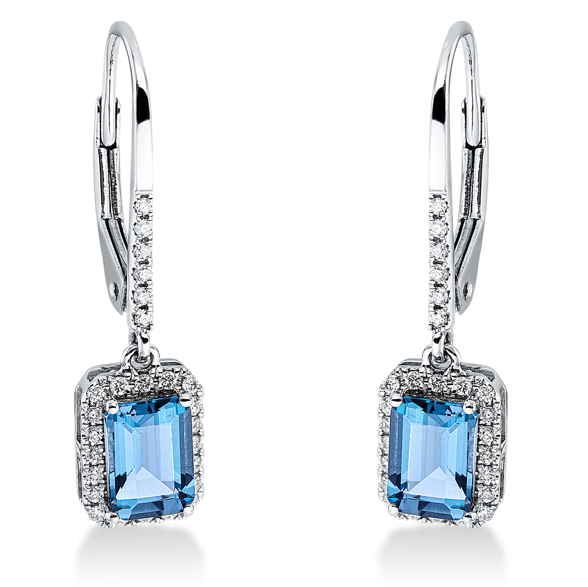diamond full cut topaz colored stone fashion earrings in white gold