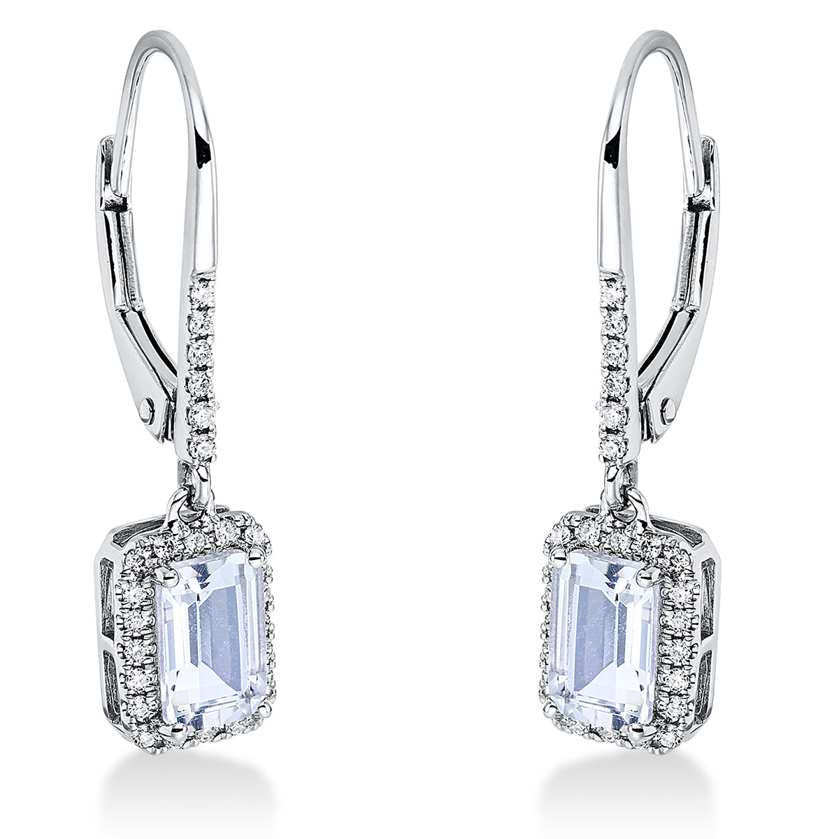 diamond full cut amethyst colored stone fashion earrings in white gold