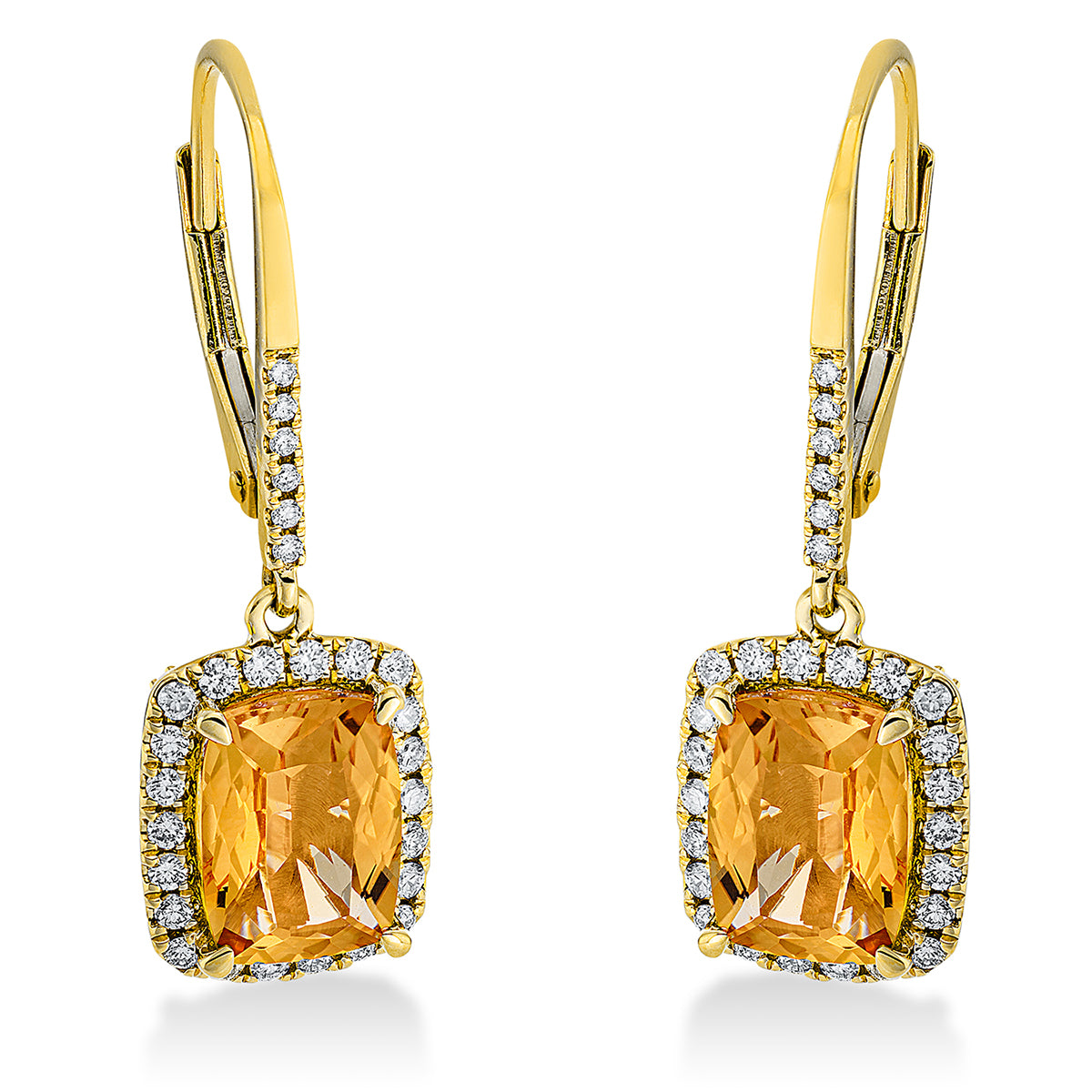 diamond full cut citrine colored stone fashion earrings in yellow gold