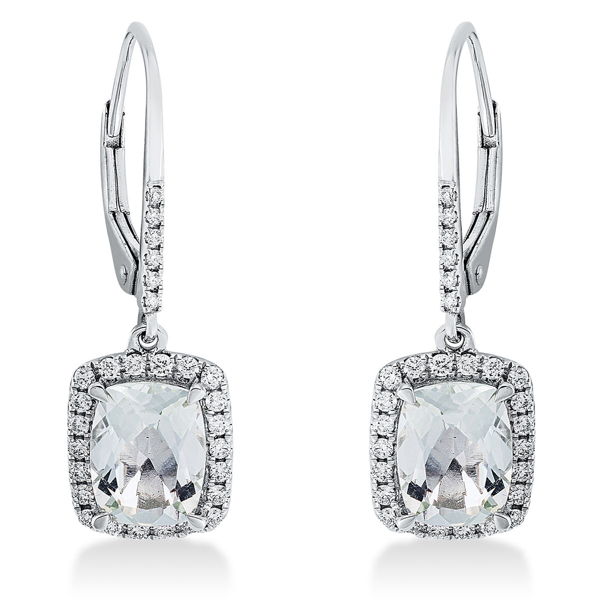 diamond full cut amethyst colored stone fashion earrings in white gold