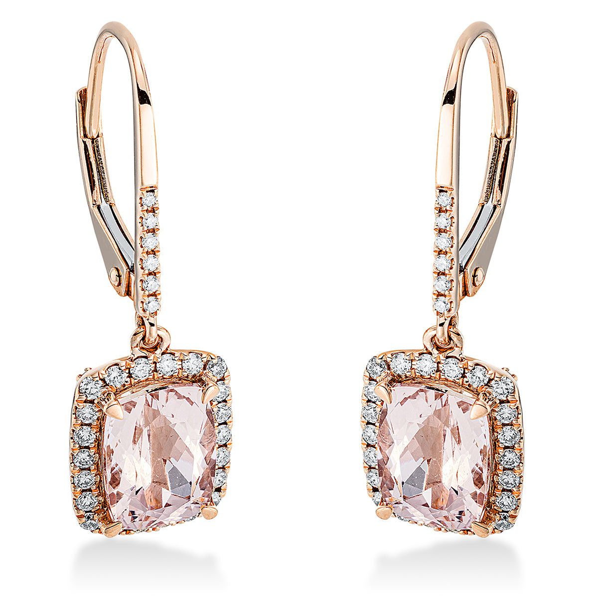 diamond full cut morganite colored stone fashion earrings in red gold