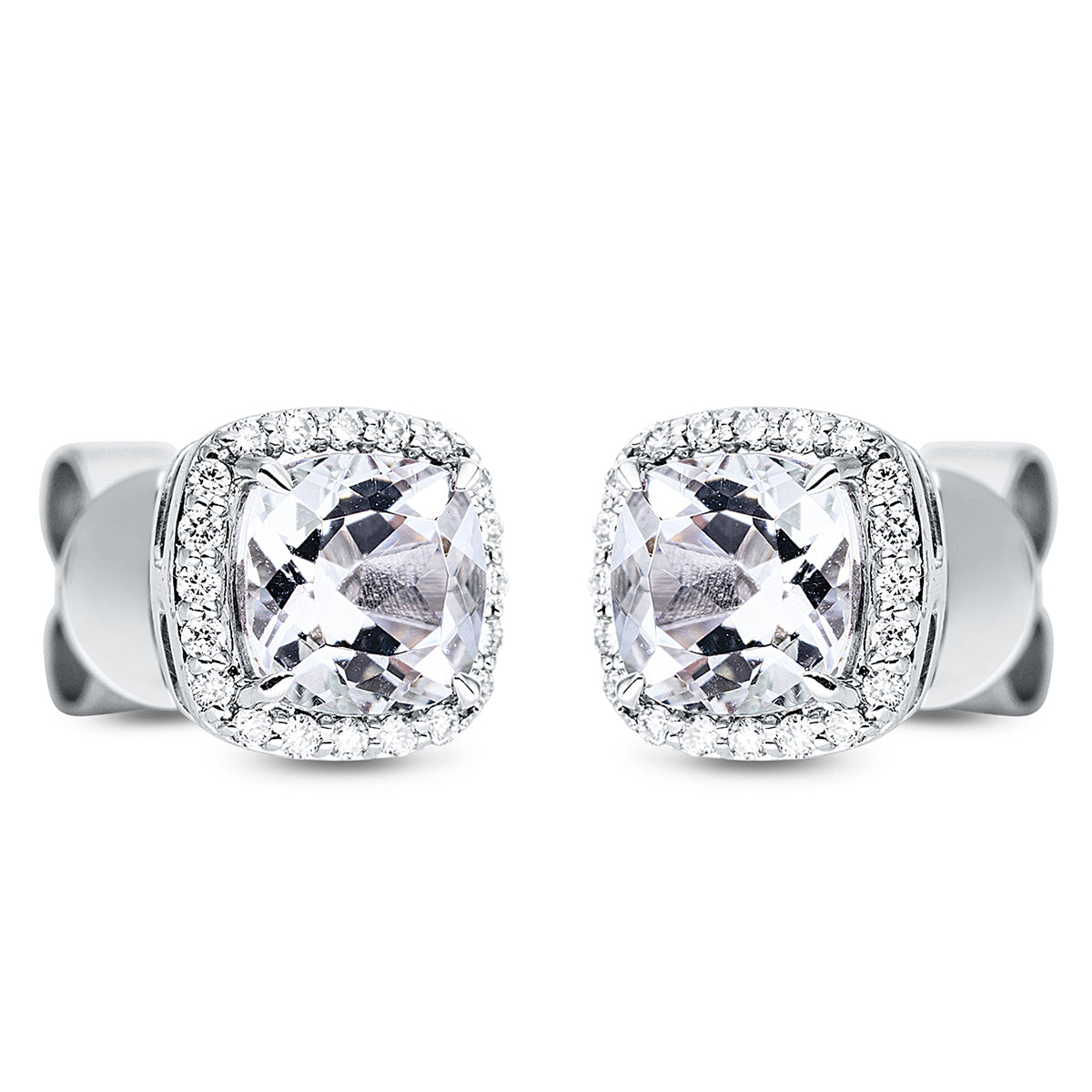 diamond full cut amethyst colored stone fashion studs in white gold