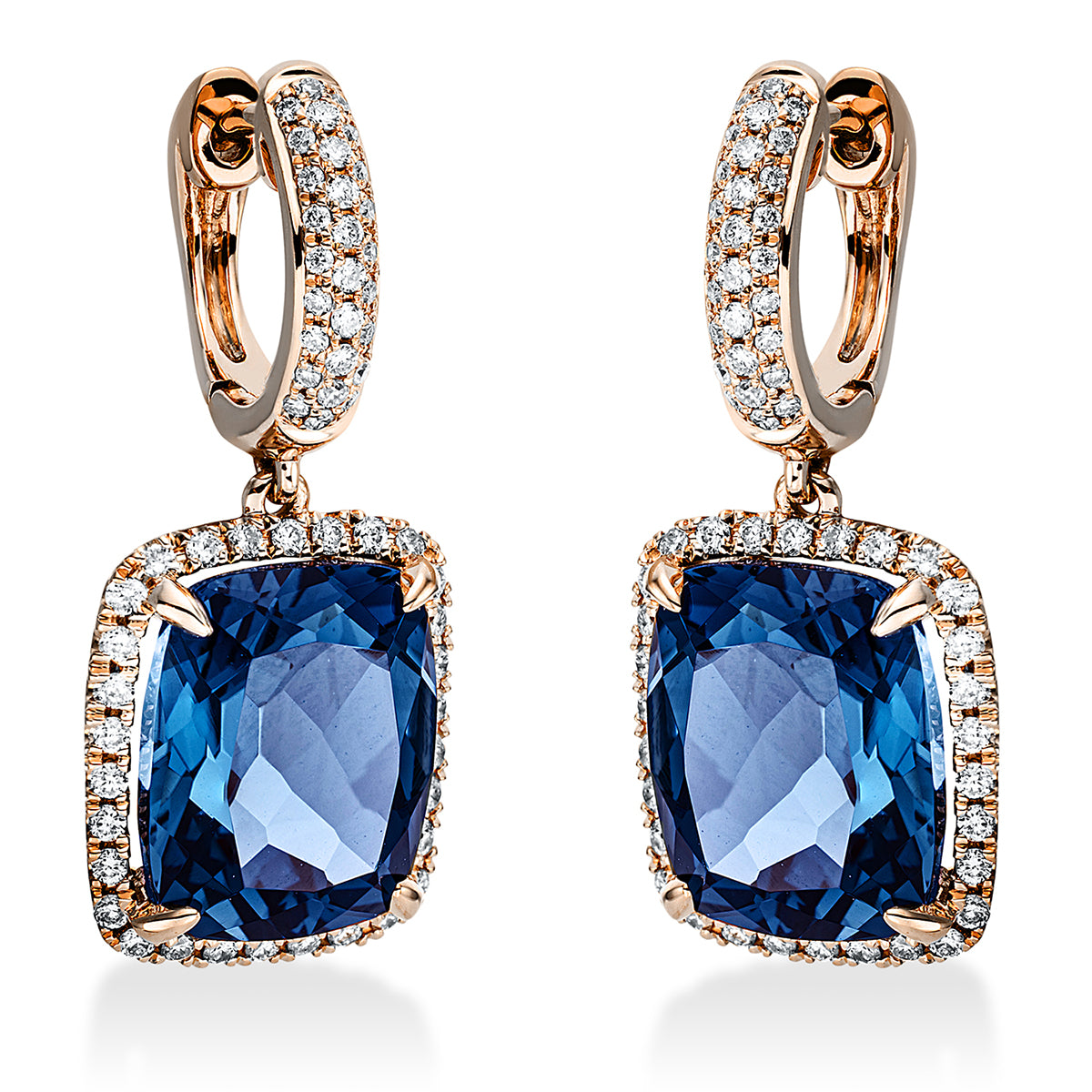 diamond full cut topaz colored stone fashion earrings in red gold