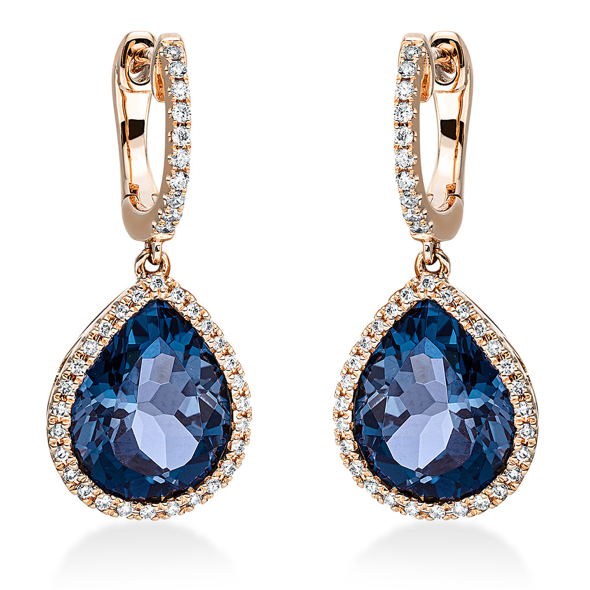 diamond full cut topaz colored stone fashion earrings in red gold