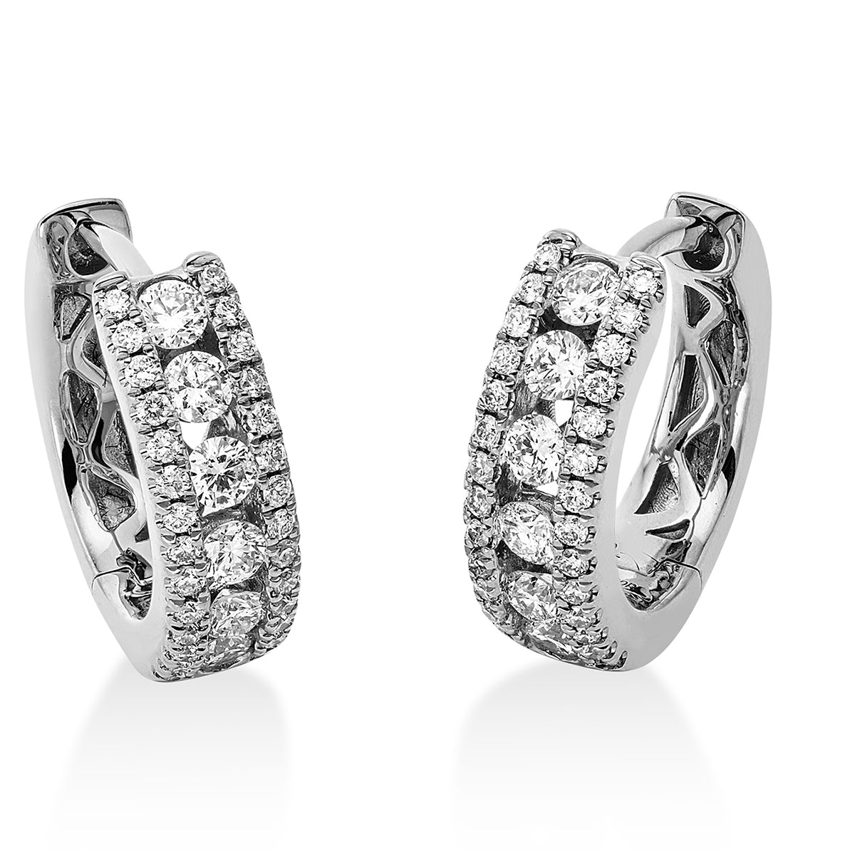 diamond full cut ruby modern woman hoops & huggies in white gold