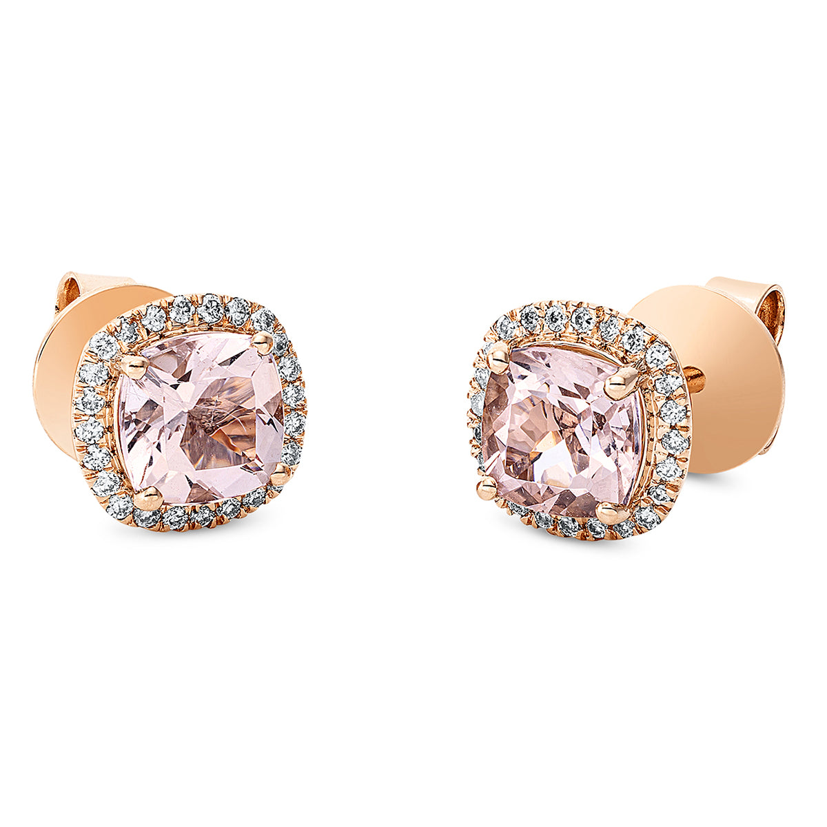 diamond full cut morganite colored stone fashion studs in red gold