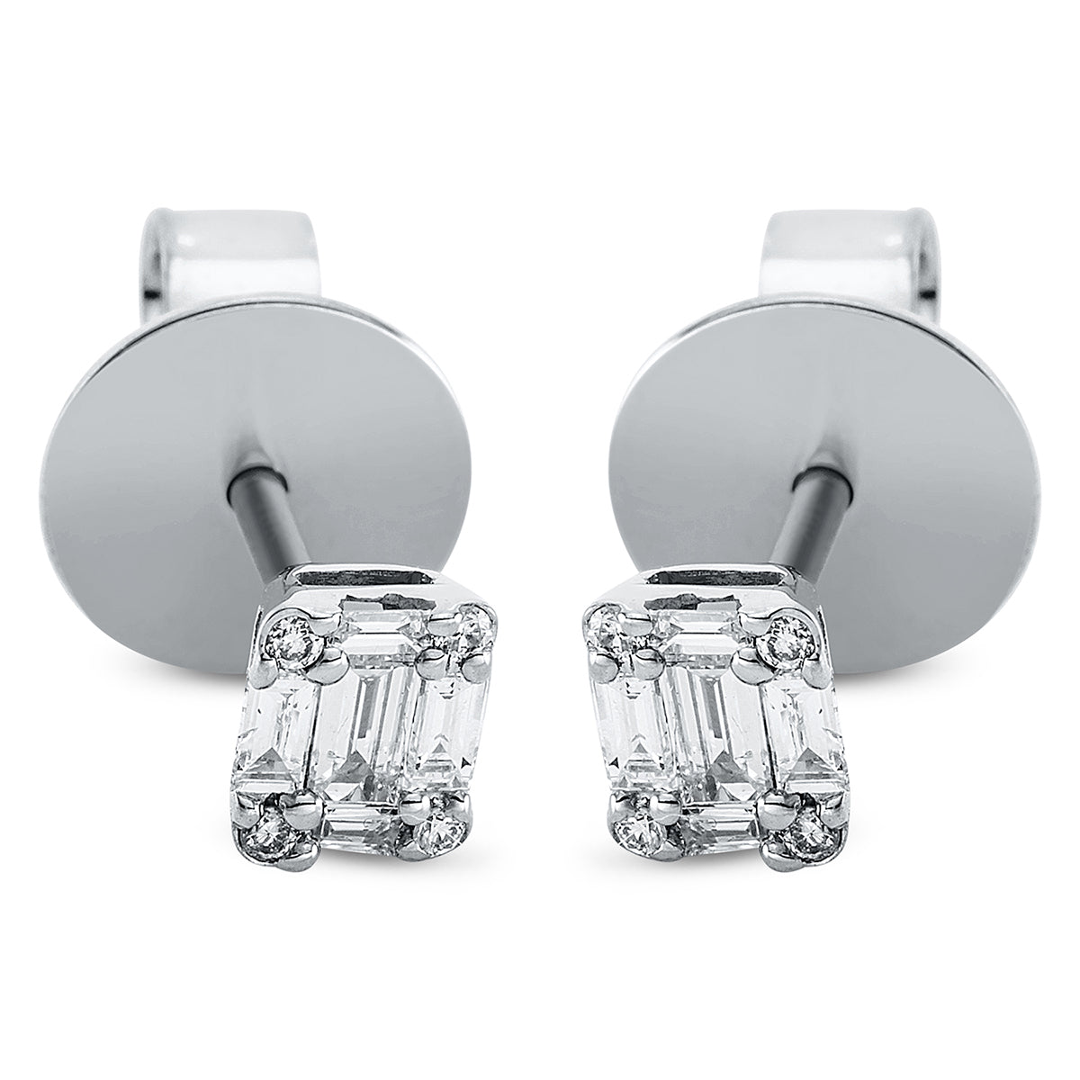 diamond full cut  baguette illusion studs in white gold
