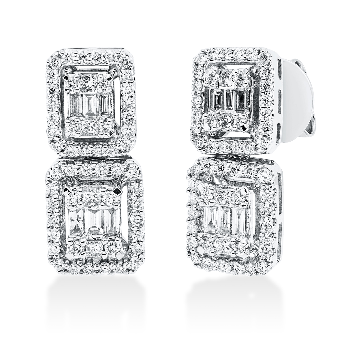 diamond full cut  baguette illusion studs in white gold