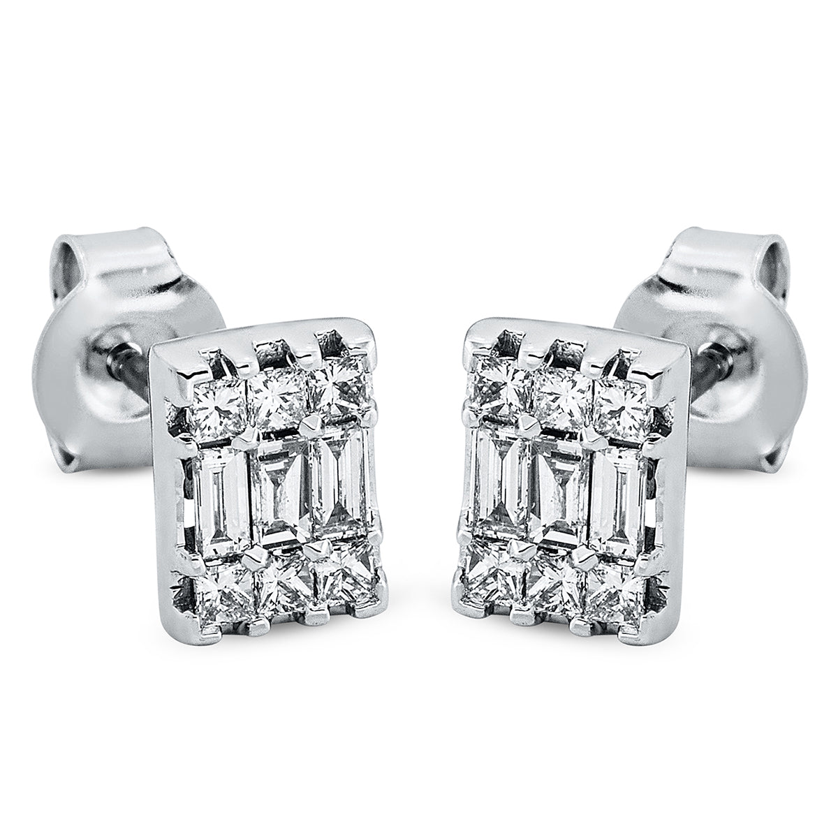 baguette  baguette illusion studs in white gold