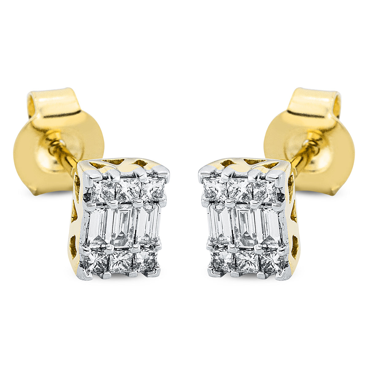 baguette  baguette illusion studs in yellow gold / white gold