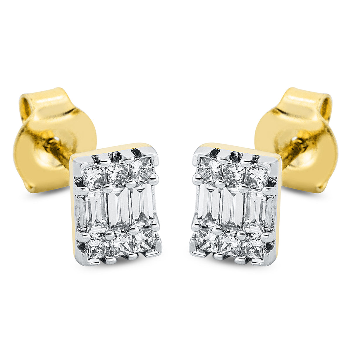baguette  baguette illusion studs in yellow gold / white gold