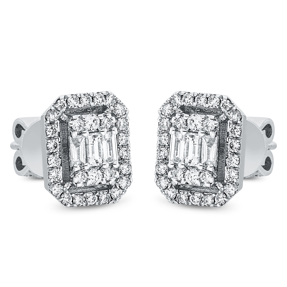 diamond full cut  baguette illusion studs in white gold