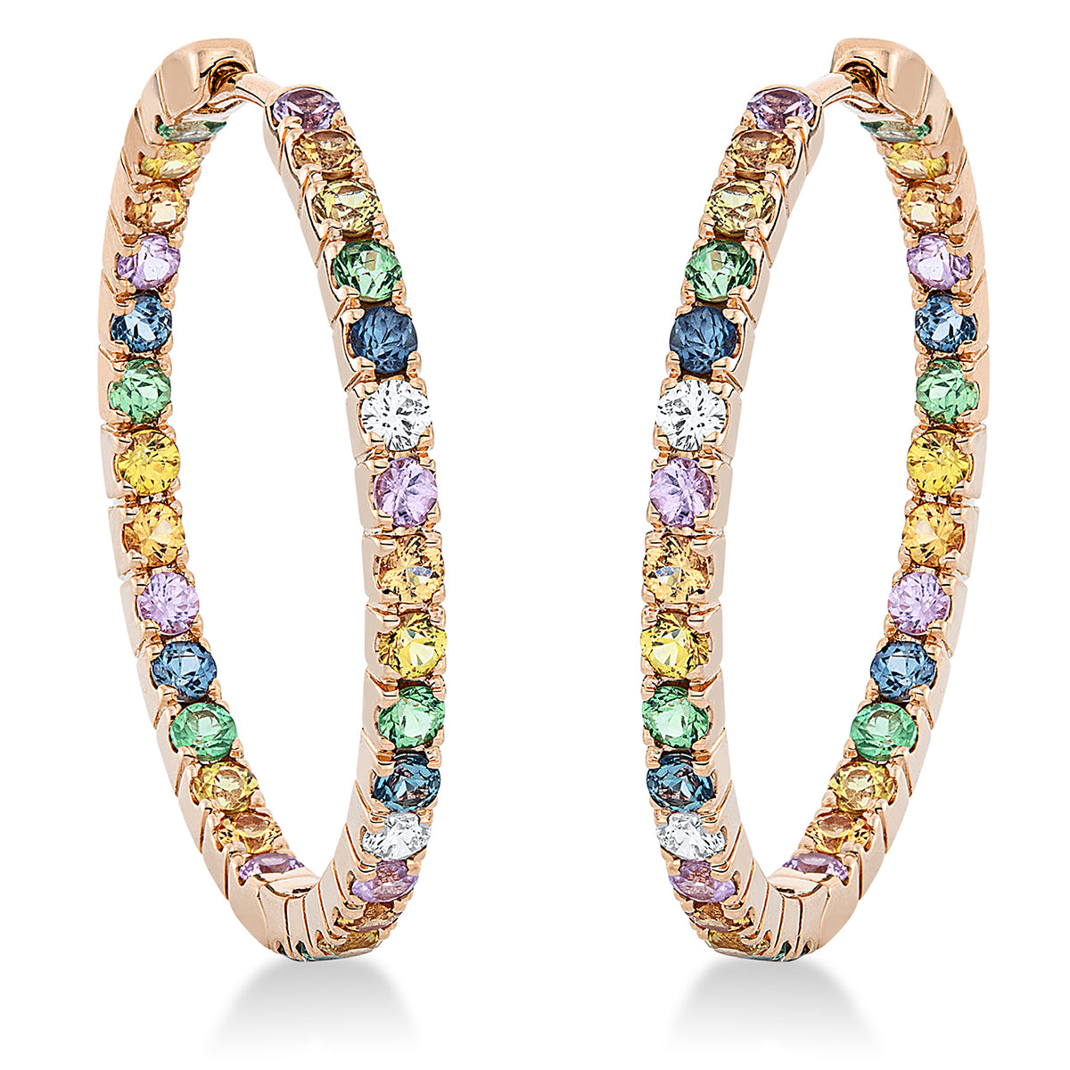 diamond full cut sapphire rainbow & multicolor hoops & huggies in red gold