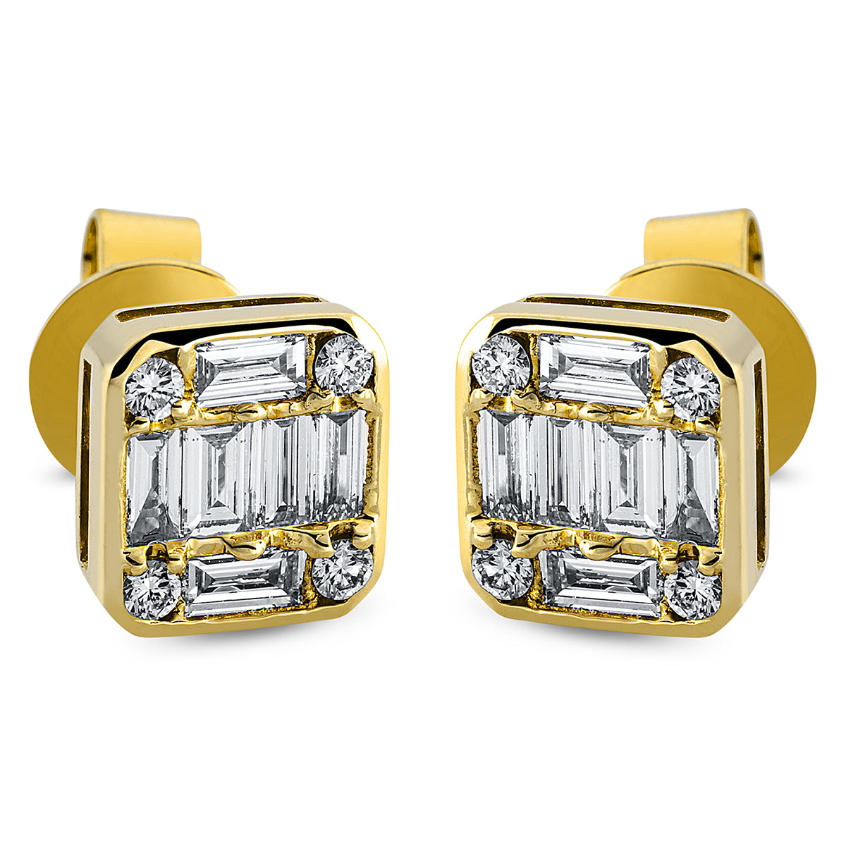 diamond full cut  baguette illusion studs in yellow gold