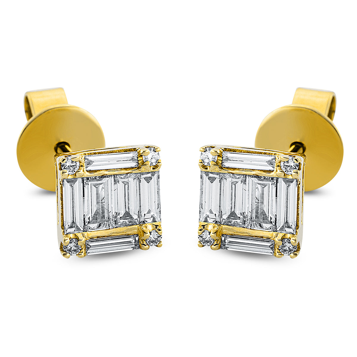 diamond full cut  baguette illusion studs in yellow gold
