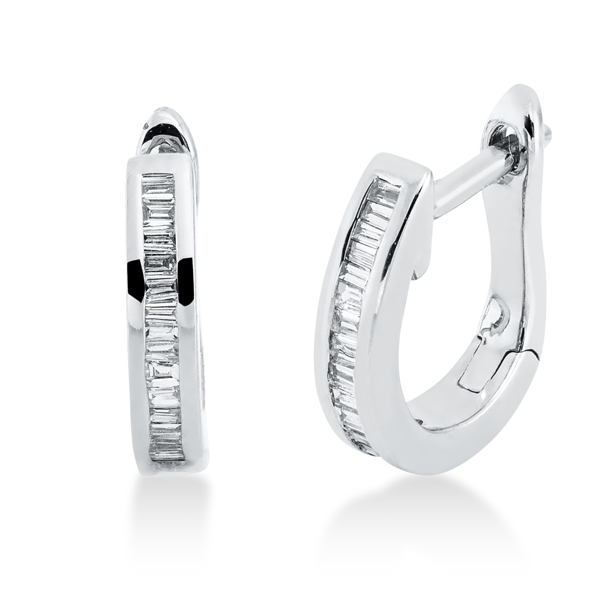 baguette  baguette hoops & huggies in white gold