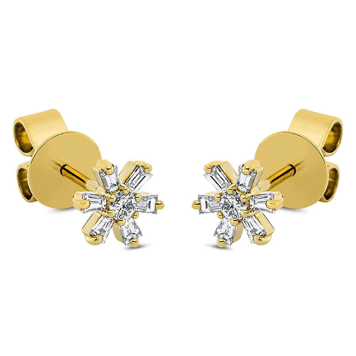 diamond full cut  baguette studs in yellow gold