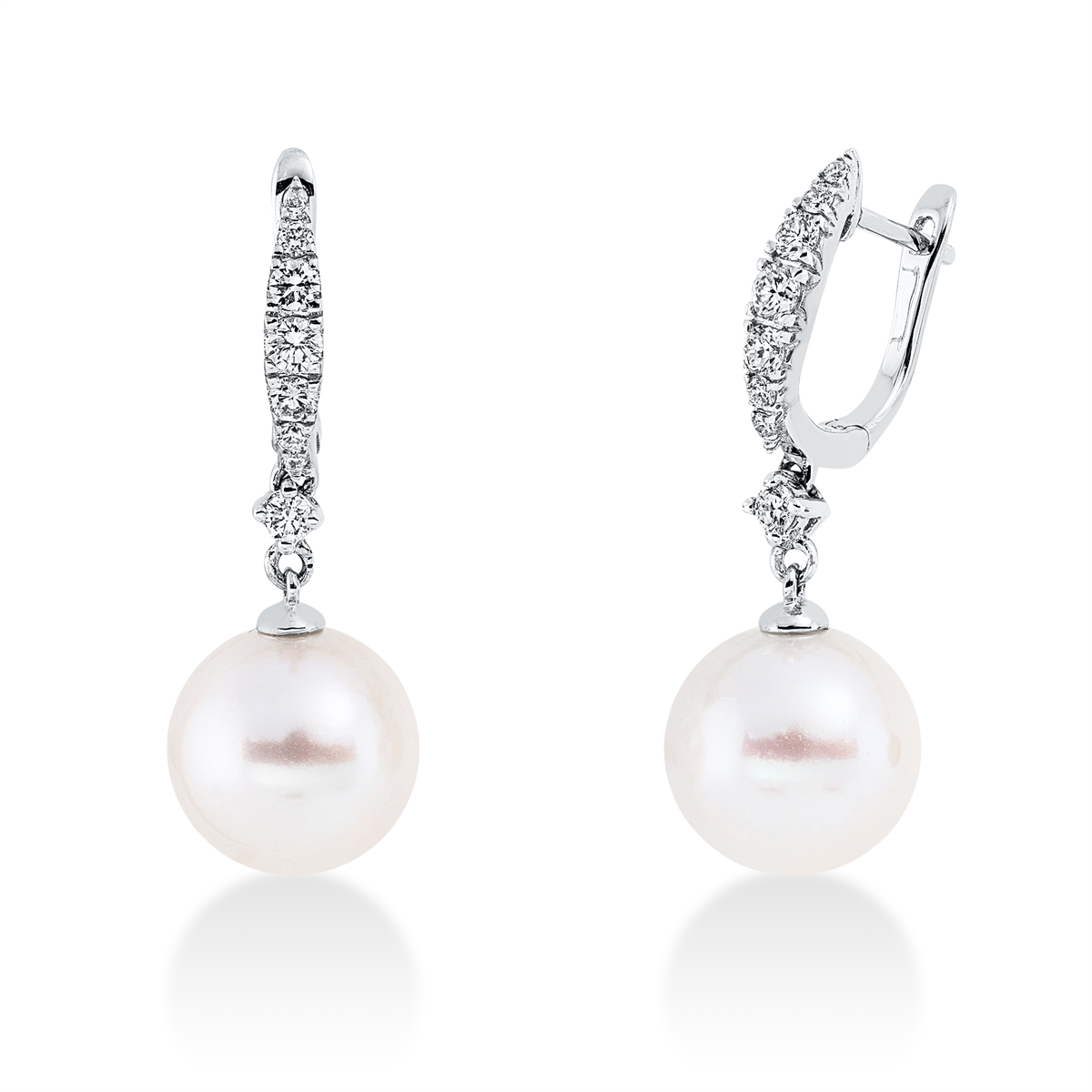 diamond full cut  pearl earrings in white gold