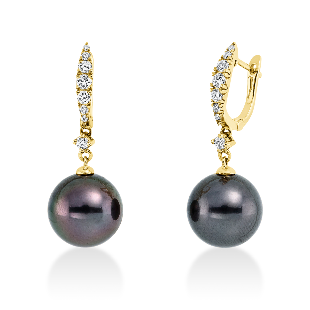 diamond full cut  pearl earrings in yellow gold