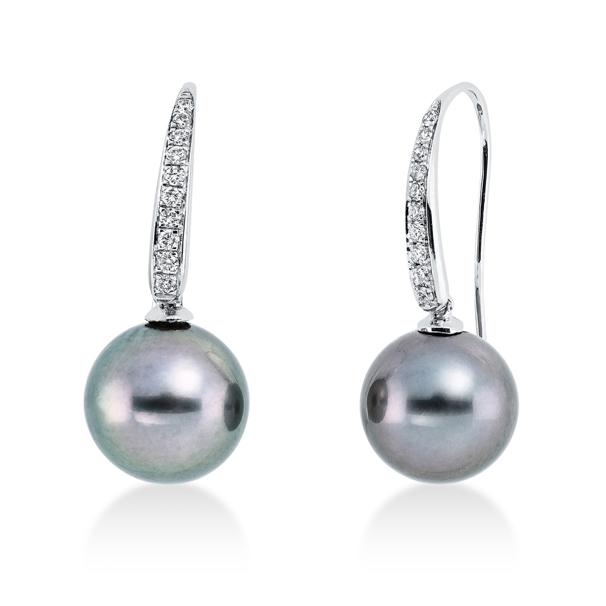 diamond full cut  pearl earhook in white gold