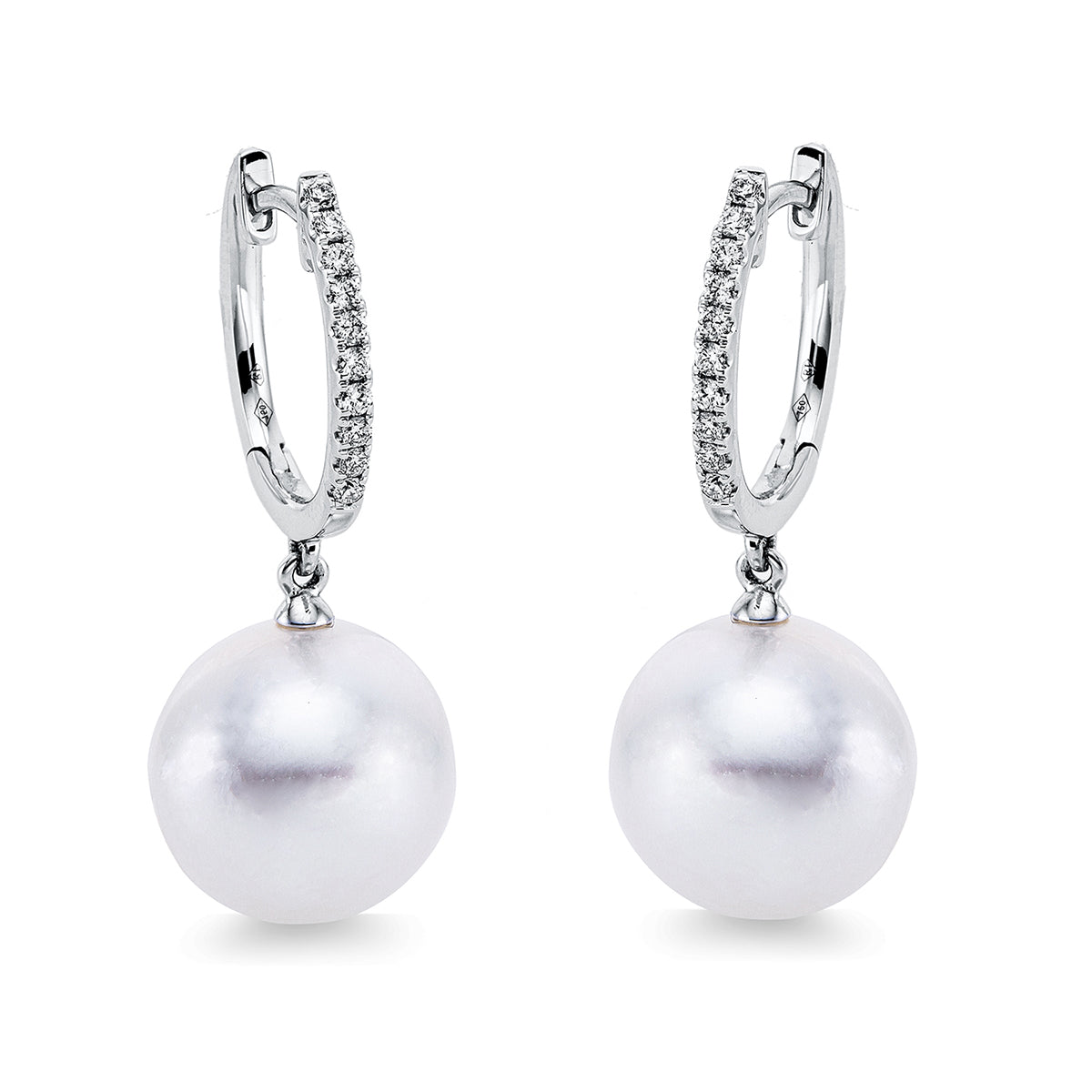 diamond full cut  pearl earrings in white gold