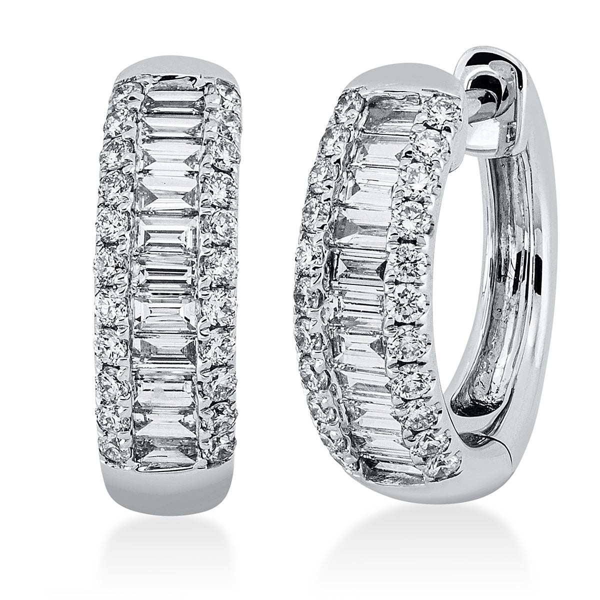 diamond full cut  baguette hoops & huggies in white gold
