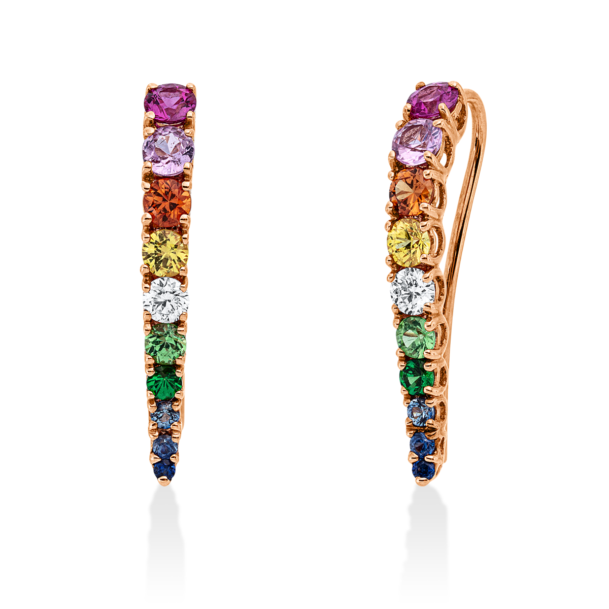 diamond full cut sapphire rainbow & multicolor earrings in red gold